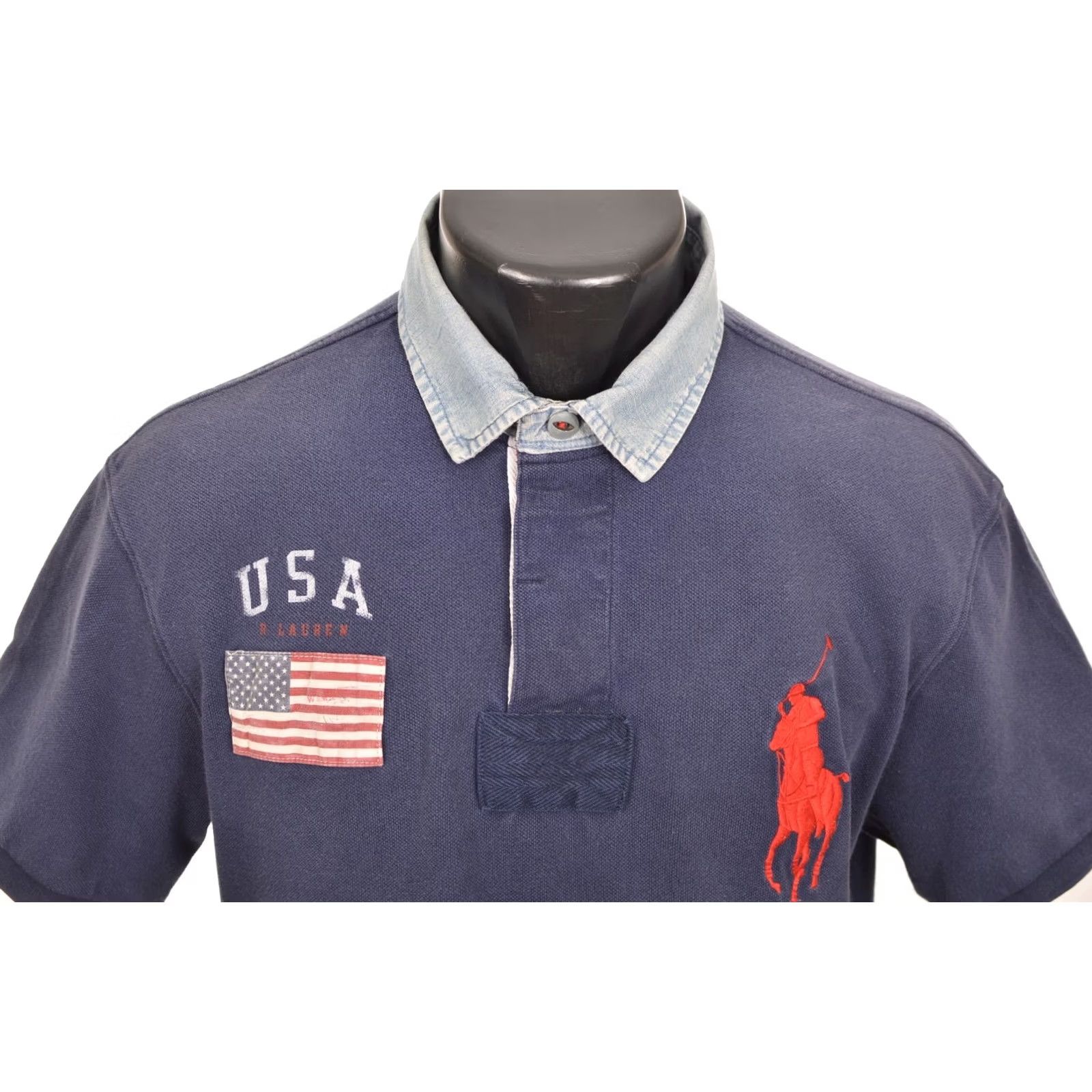 Polo Ralph Lauren Polo Ralph Lauren Polo Shirt USA America Country Flag Vintage Slim Fit L Blue Mens Shirt Size US L / EU 52-54 / 3 - 2 Thumbnail
