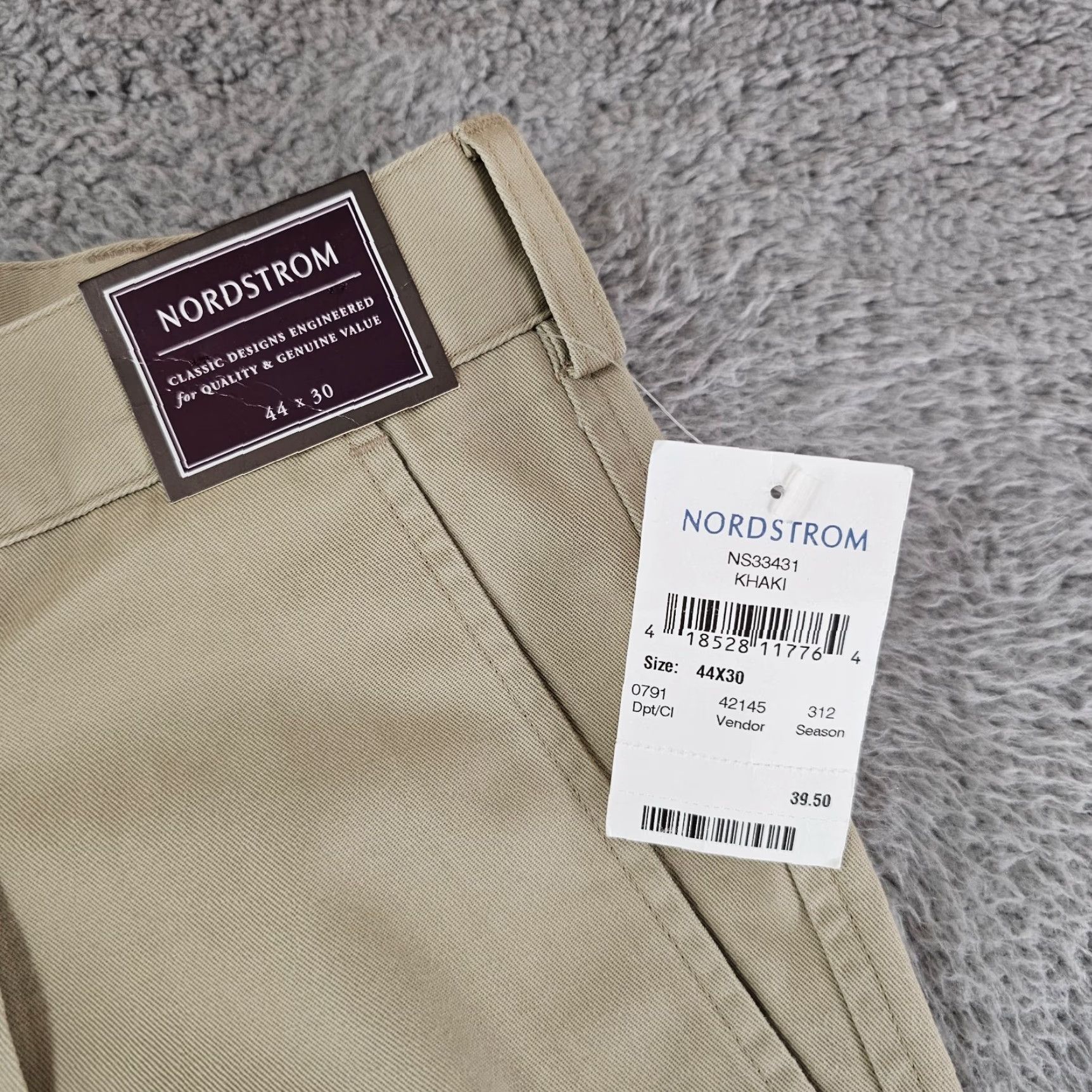 Nordstrom Nordstrom Mens Dress Pants 44x30 Khaki Twill Pleated Cotton Classic Straight Belt Loops Pockets Size US 44 / EU 60 - 3 Thumbnail