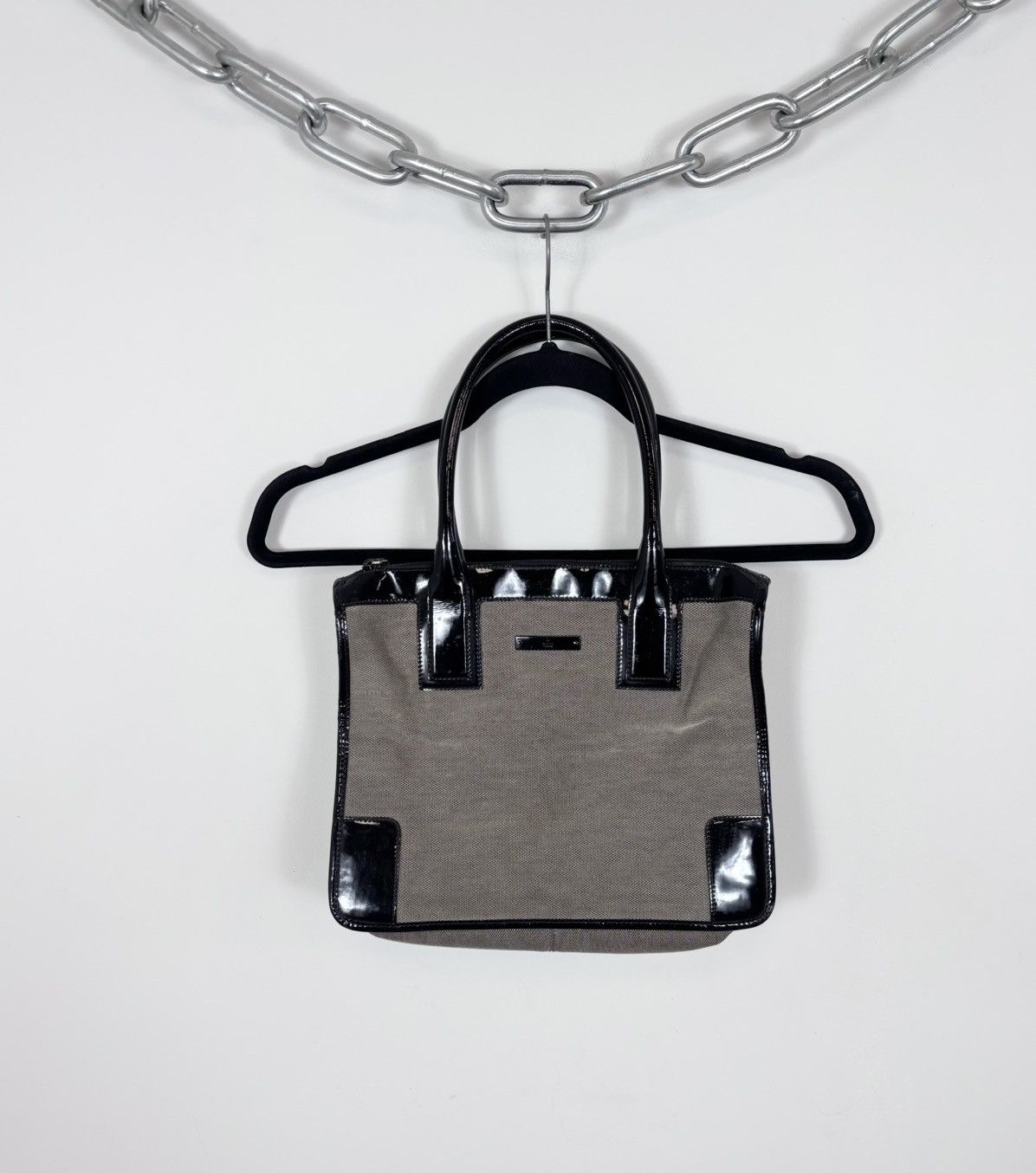 Gucci Gucci Canvas Patent Leather Gray Black Shoulder Handle Bag Size ONE SIZE - 1 Thumbnail