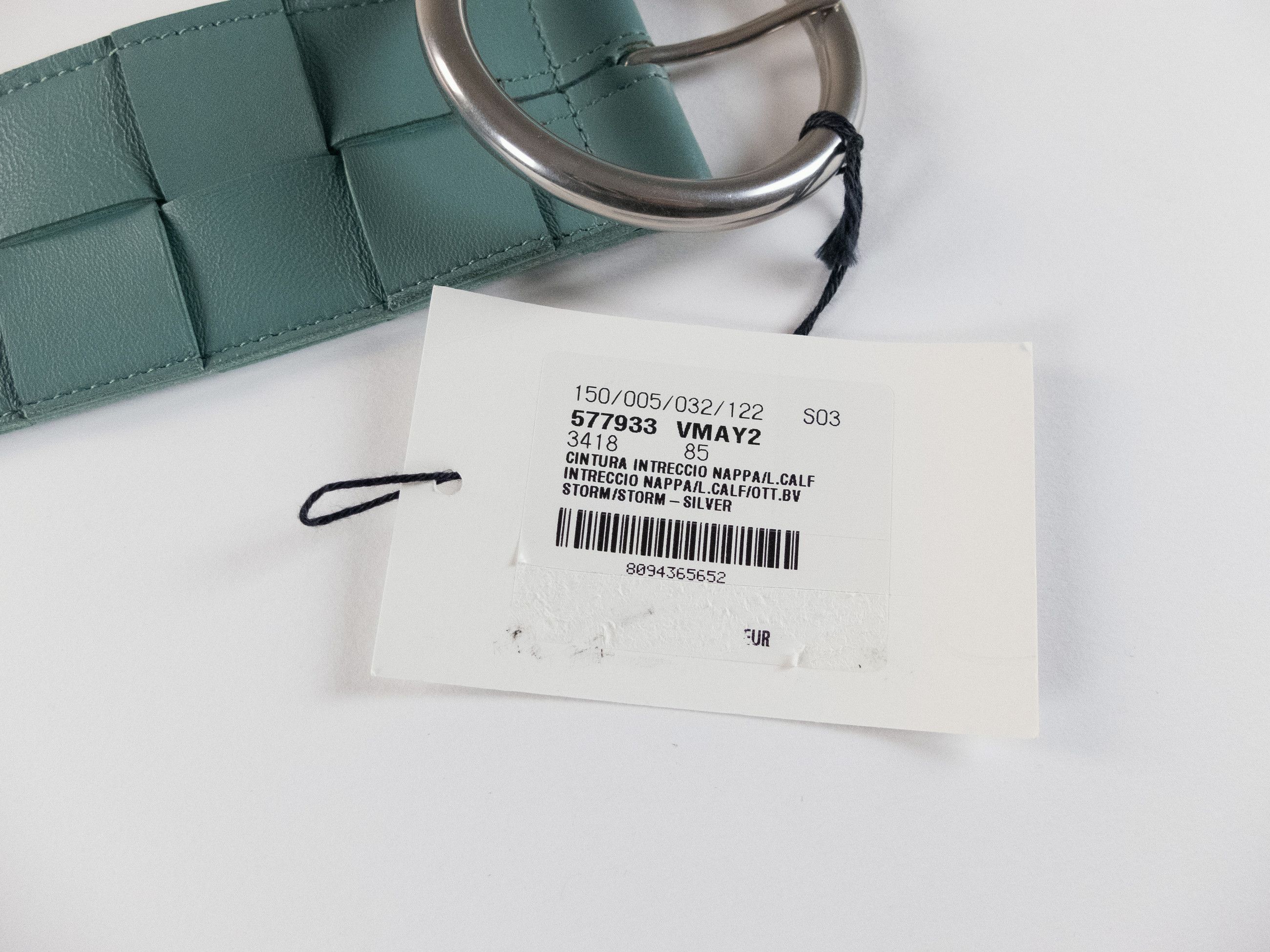 BOTTEGA VENETA storm blue woven leather belt size 85