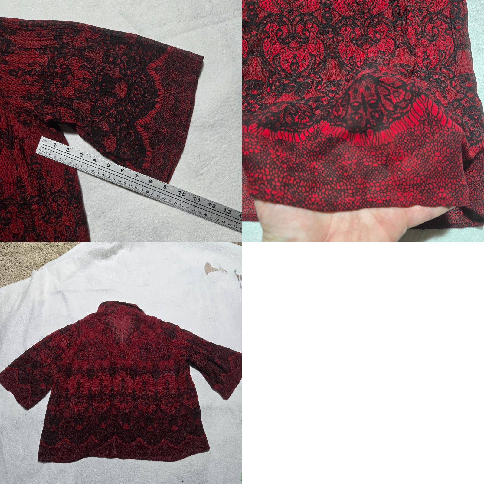 Vintage Fashion Bug Shirt Adults Womens 18 Red All-Over Floral Print 3/4 Sleeve Button Up Henley Bohemian Woman Size XXL / US 16-18 / IT 52-54 - 8 Thumbnail