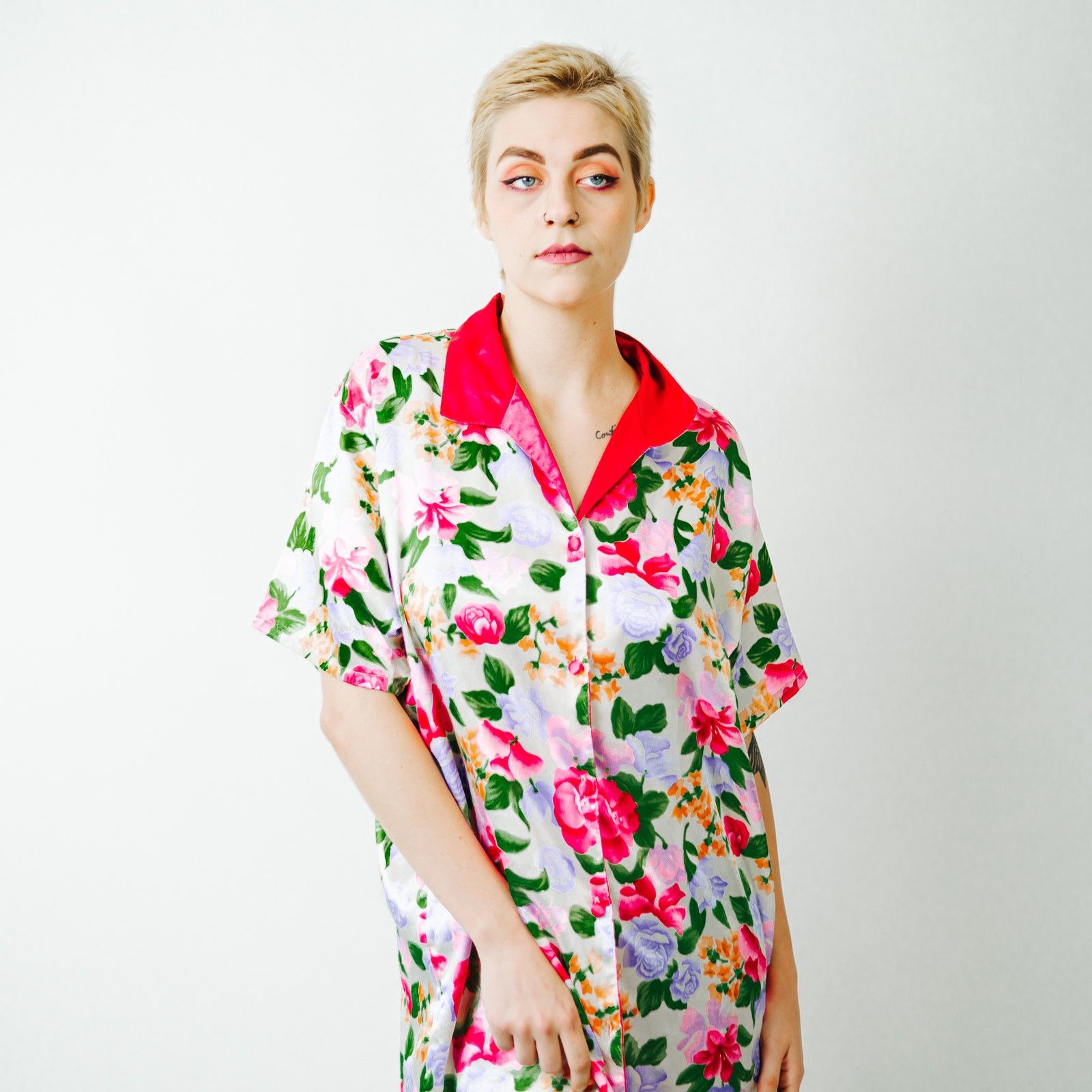 Vintage Vintage A' Milan Intimates Floral Button Front Gown / Med Size M / US 6-8 / IT 42-44 - 7 Thumbnail