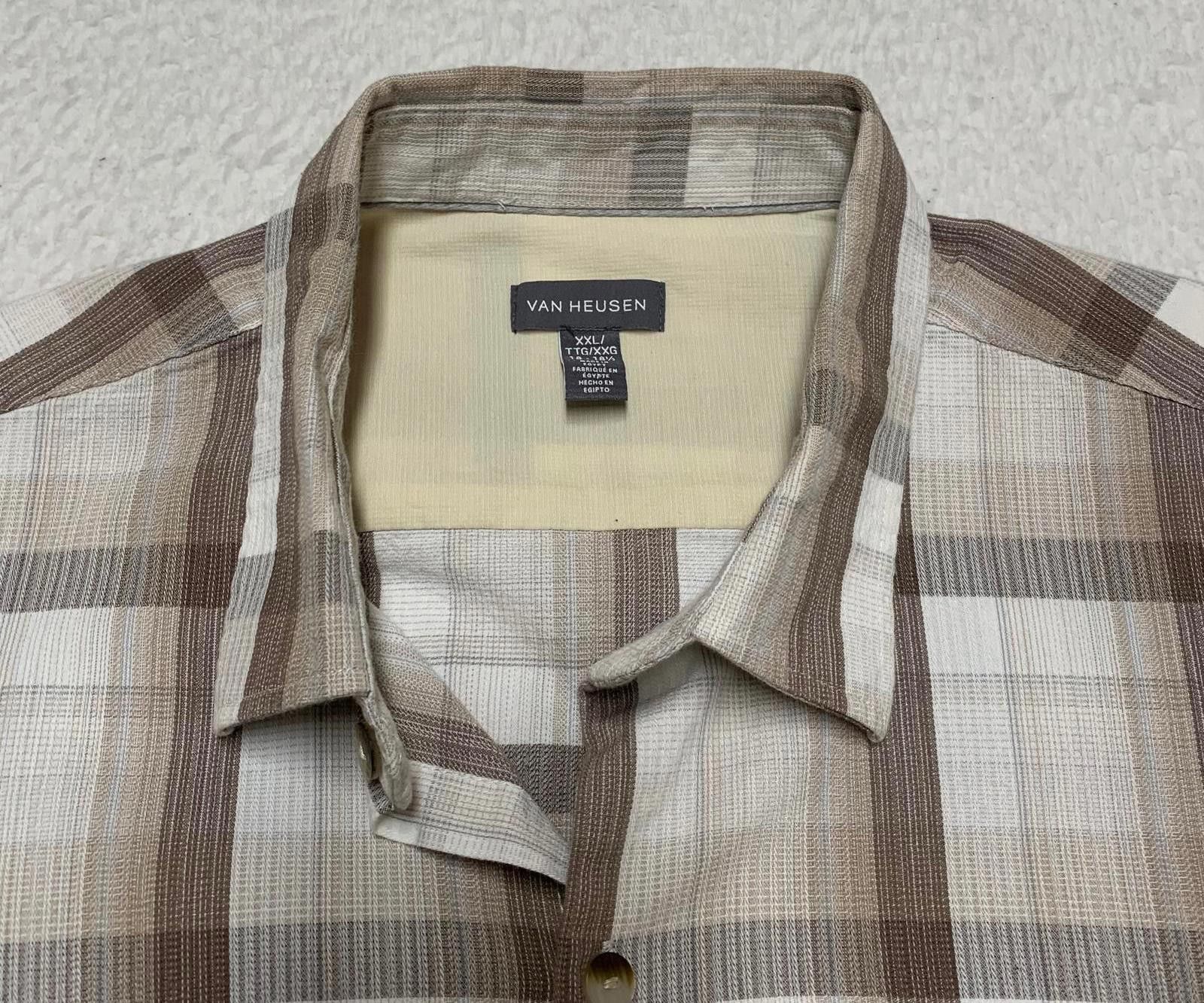 Van Heusen Van Heusen Men XXL Beige Plaid Short Sleeve Shirt Size US XXL / EU 58 / 5 - 5 Thumbnail