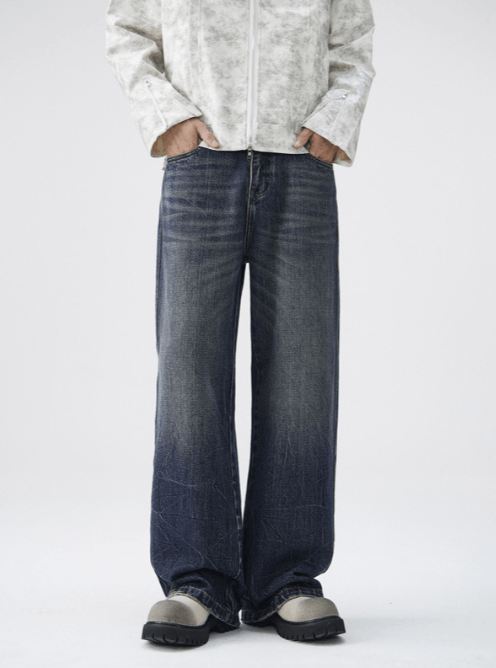 Japanese Brand Vintage washed tie-dyed distressed cracked straight jeans Size US 32 / EU 48 - 1 Thumbnail