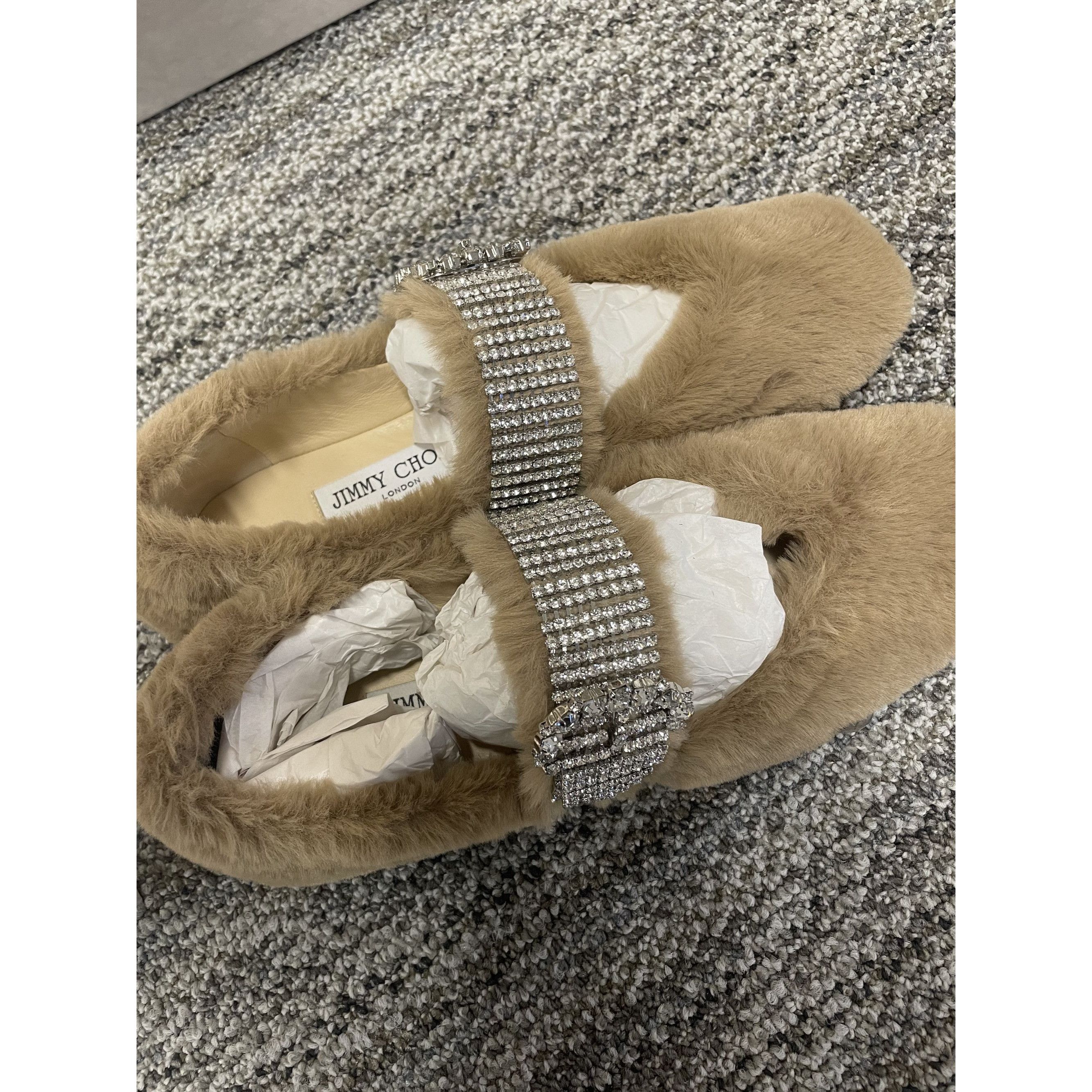 Jimmy Choo Jimmy Choo Faux Fur & Rhinestone Embellished Flats Size 37 B Size US 7 / IT 37 - 3 Thumbnail