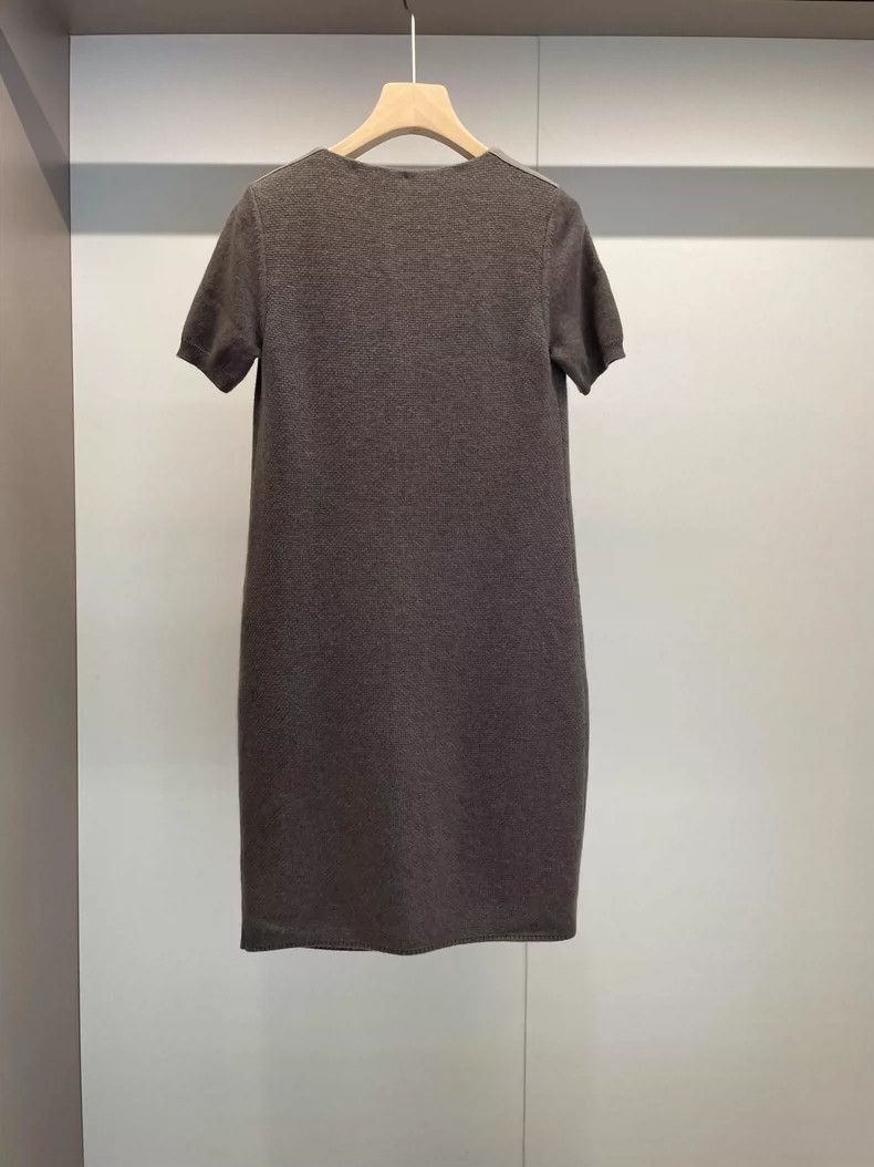 Loro Piana LORO PIANA Dark beige cashmere short sleeve dress Size S / US 4 / IT 40 - 2 Thumbnail