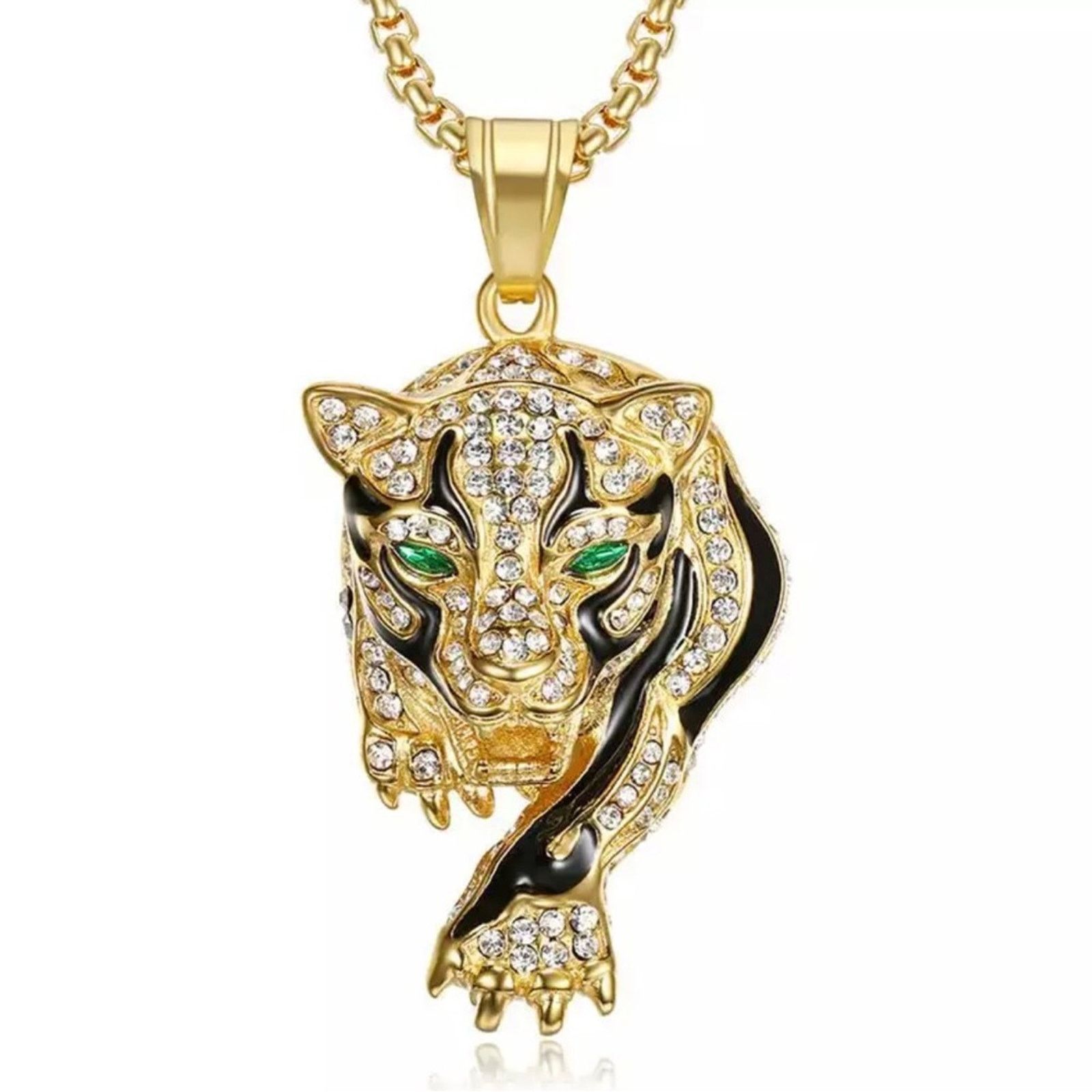 Jewelry Growling tiger gold emerald eye pendant necklace Size ONE SIZE - 1 Thumbnail