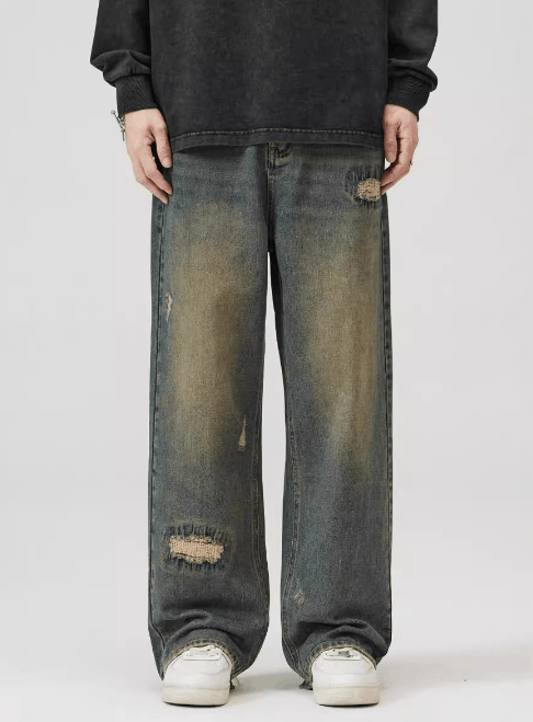 Japanese Brand × Jean Vintage washed distressed loose wide-leg ripped baggy jeans Size US 32 / EU 48 - 1 Thumbnail