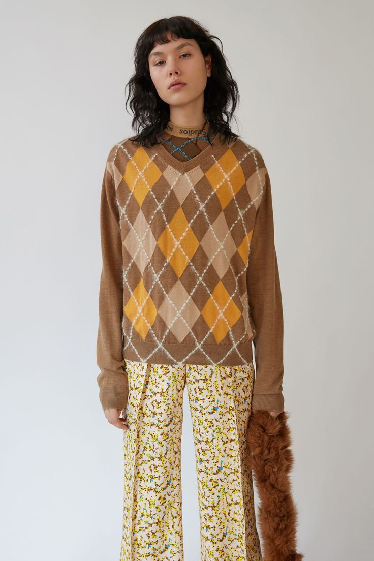 Acne Studios Acne Studios Vinia Argyle Camel sweater Size XS / US 0-2 / IT 36-38 - 2 Thumbnail