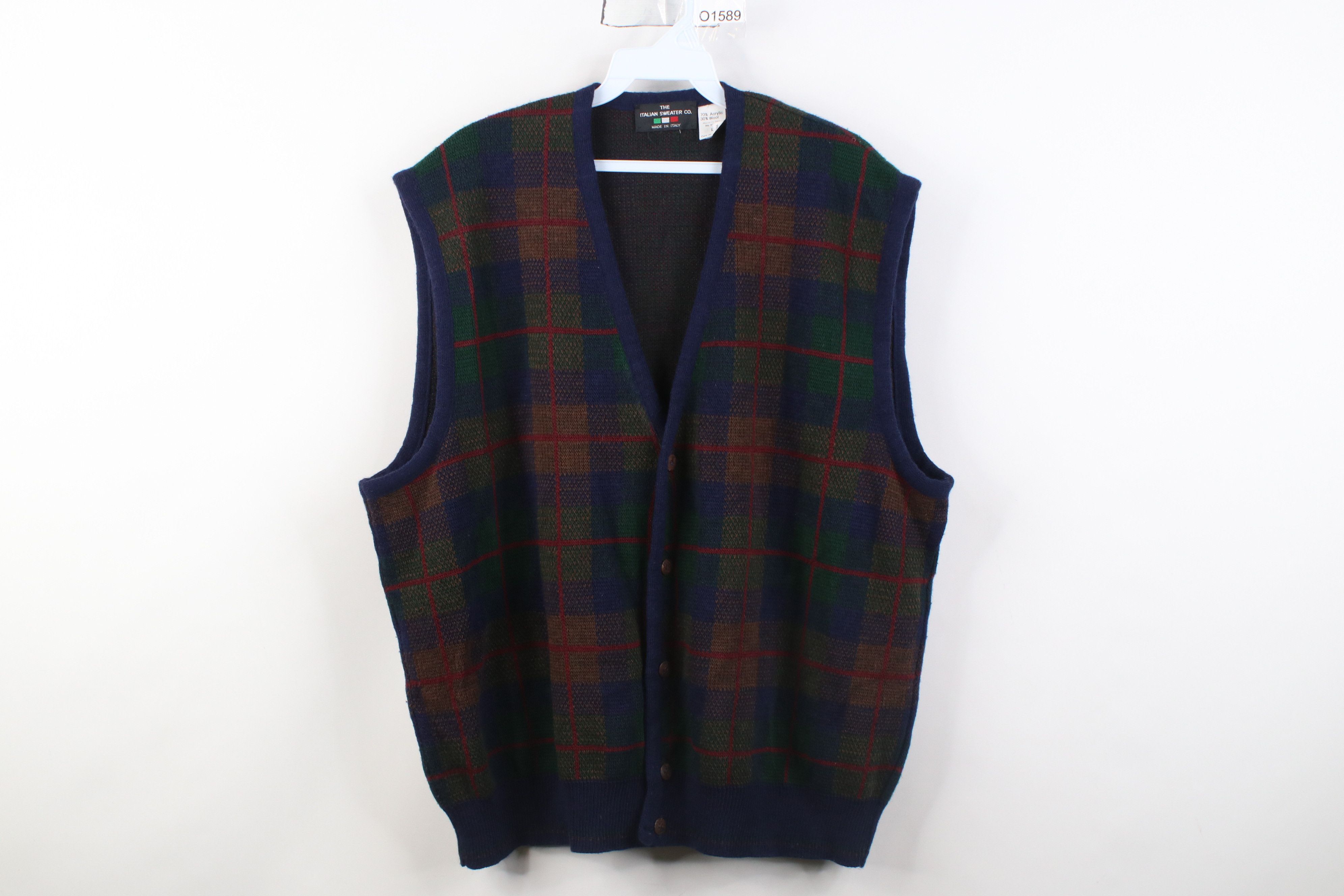 Vintage Vintage 90s Streetwear Knit Cardigan Sweater Vest Plaid Size L / US 10 / IT 46 - 1 Thumbnail