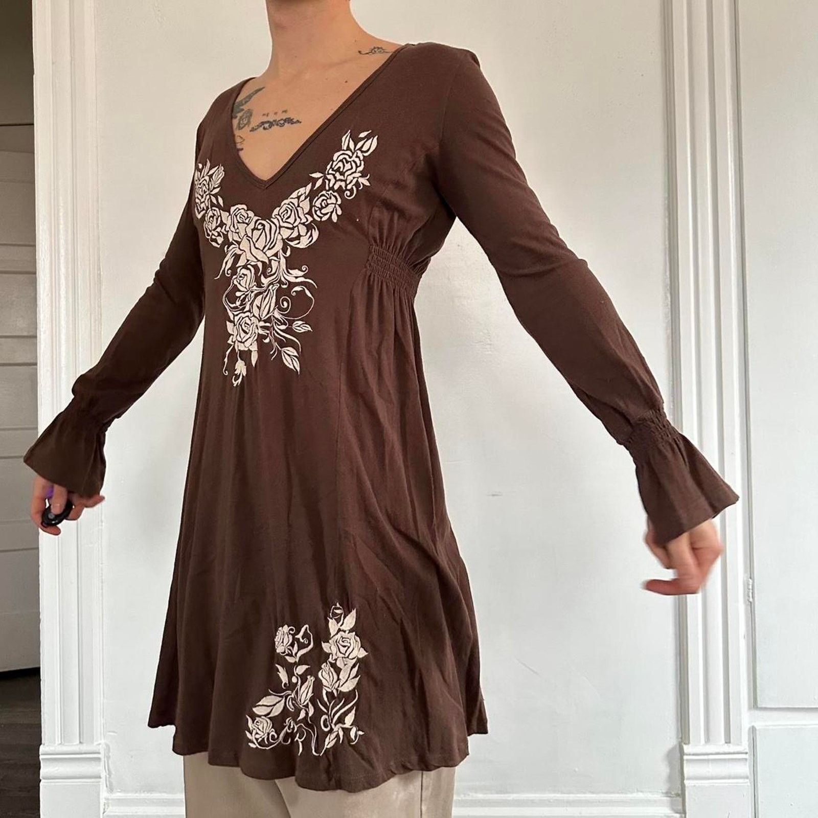 Vintage Vintage Y2K Cowgirl Tattoo Cross Longsleeve Shirt Dress Size L / US 10 / IT 46 - 7 Thumbnail