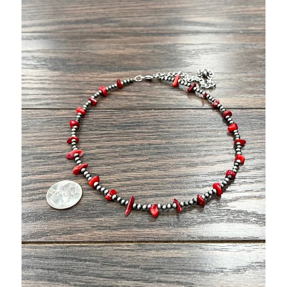 Other Handmade Navajo Bead and Coral Chip Stone Necklace 16 to 21 Size ONE SIZE - 2 Thumbnail