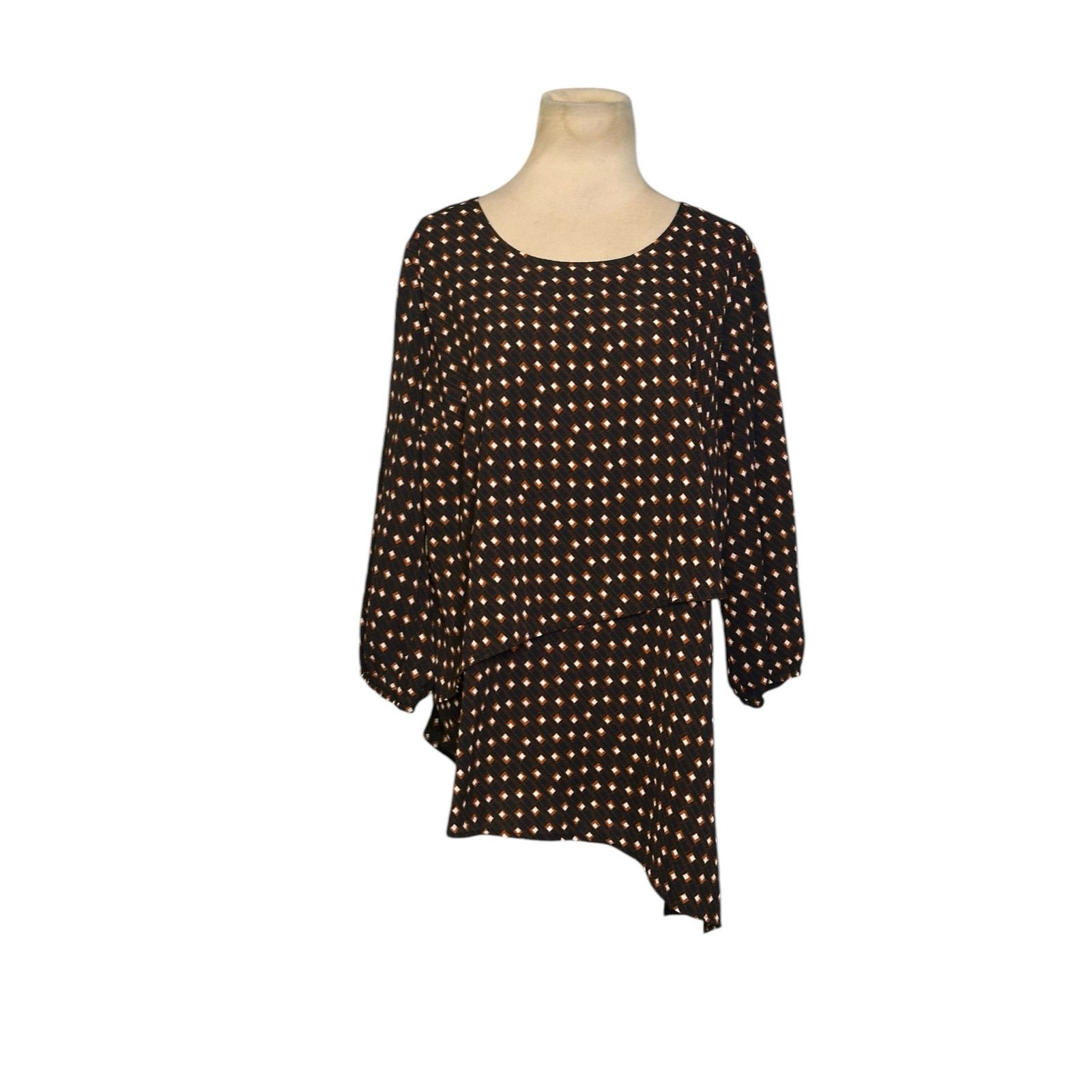 Apt. 9 APT. 9 Black brown layered asymmetric tunic blouse size L Size L / US 10 / IT 46 - 15 Thumbnail