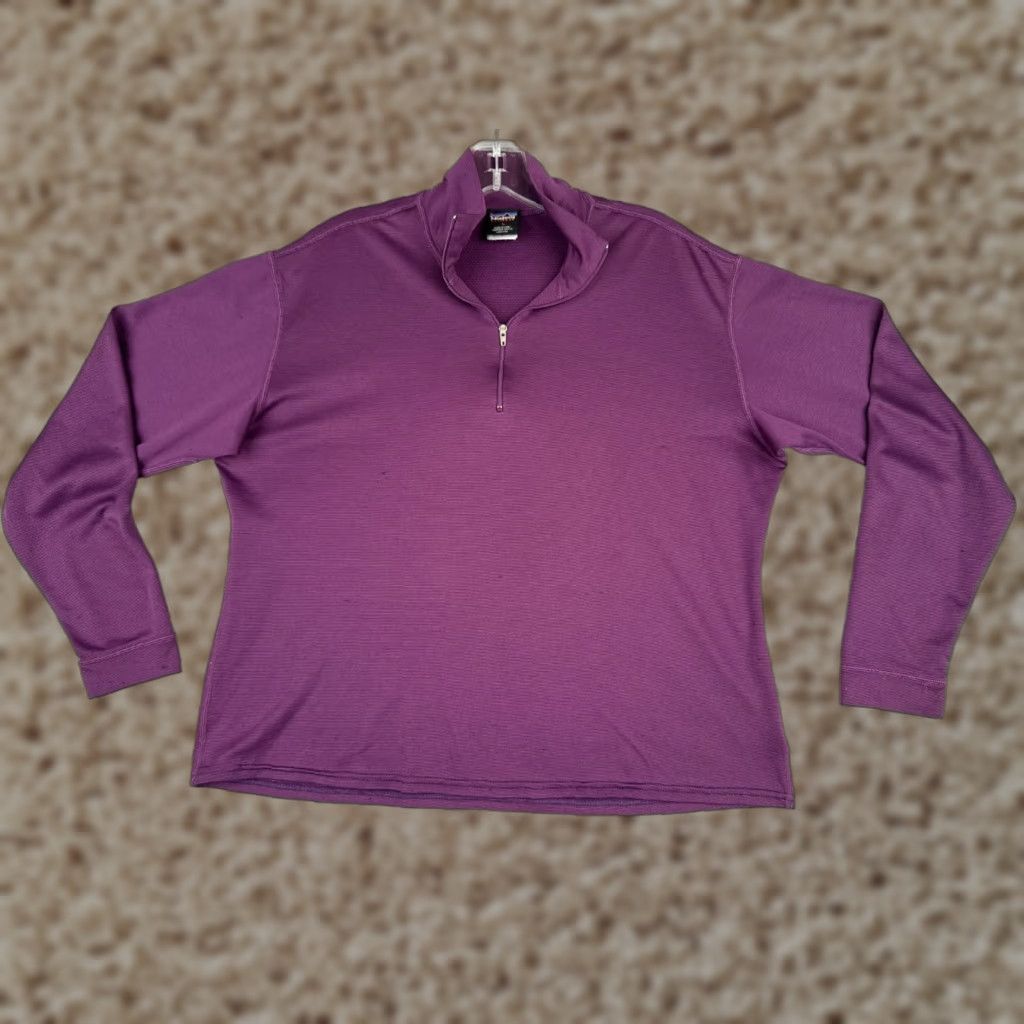 Patagonia Shirt Women Large Purple Capilene 1/4 Zip Polyester Long Sleeve READ