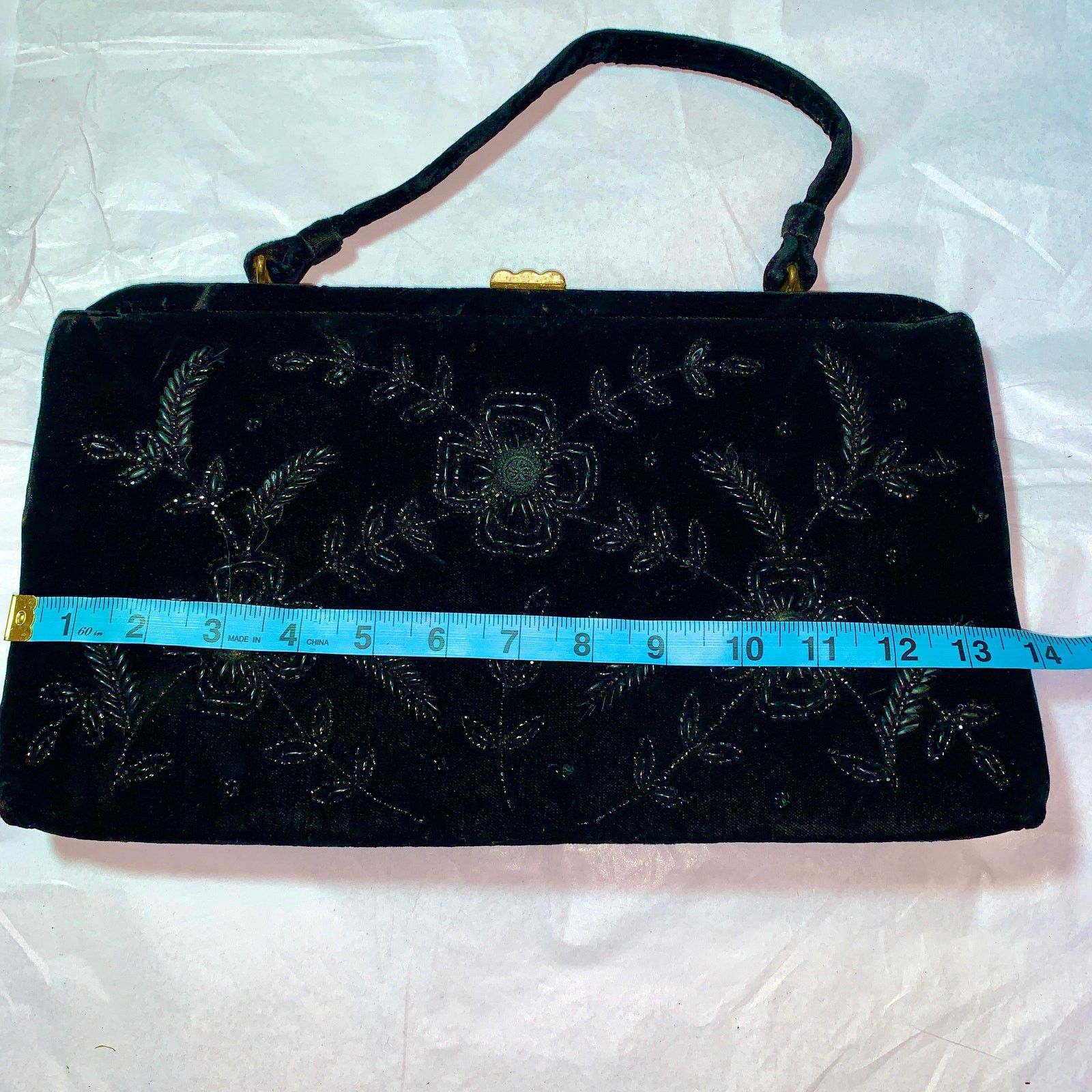Vintage VINTAGE FIFTIES LARGE SOURE BEADED BLACK VELVET BAG Size ONE SIZE - 4 Thumbnail