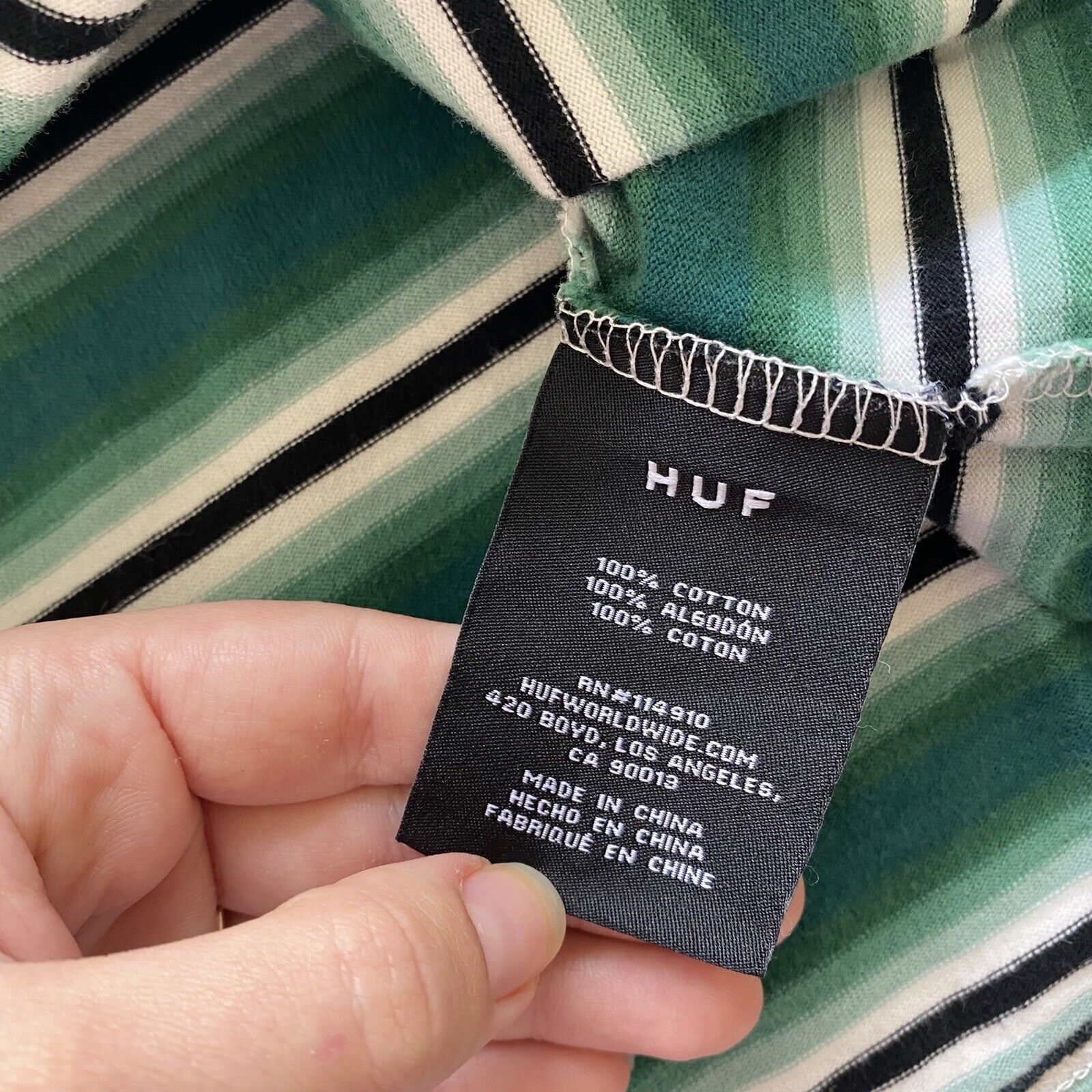 Huf HUF Mens Top Green White Stripe 100% Cotton Tee S/S T-Shirt Size US L / EU 52-54 / 3 - 10 Thumbnail