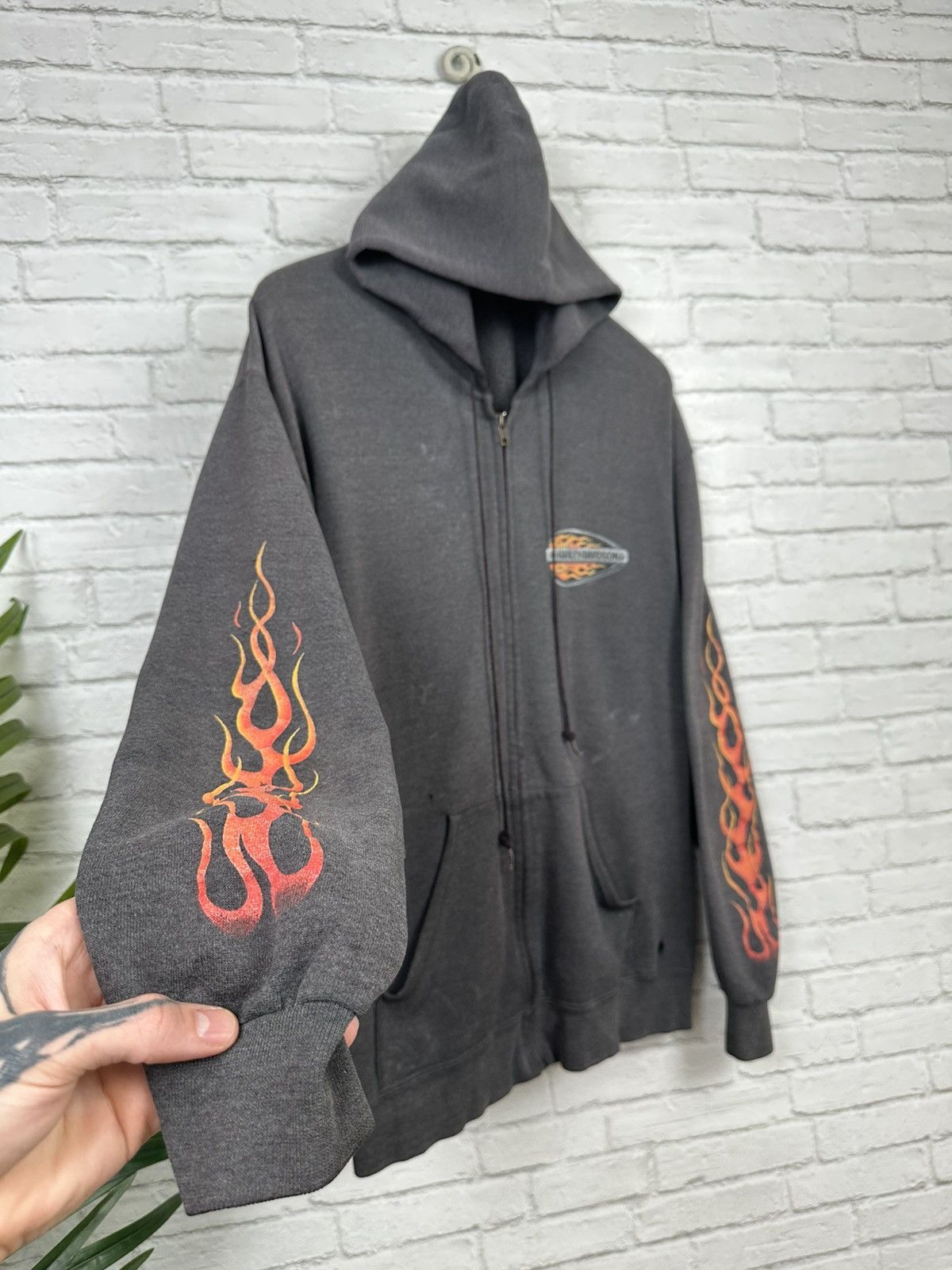 Harley Davidson (XL) SICK FADED VINTAGE Flames Harley Davidson Zip Up Hoodie Size US XL / EU 56 / 4 - 6 Thumbnail