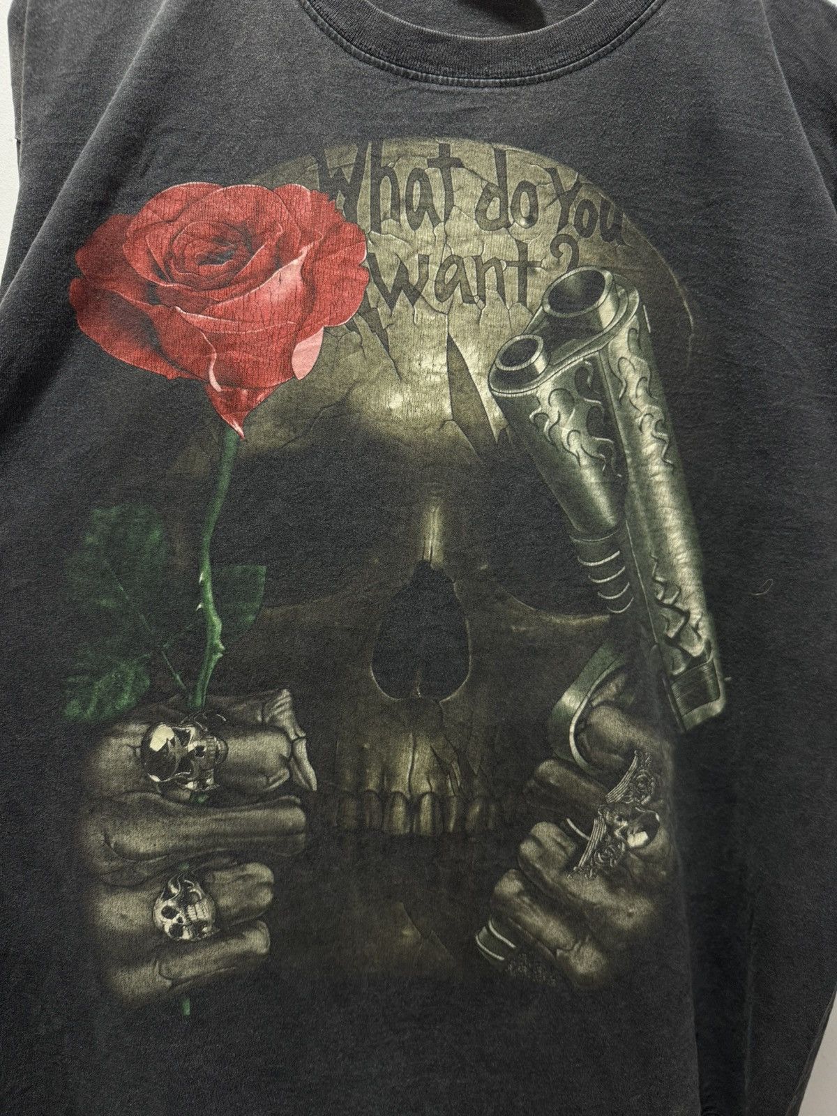 Vintage ROCK CHANG GUN n ROSES SKULLS MIRROR OVERPRINT BOOTLEG L/S Size US XL / EU 56 / 4 - 5 Thumbnail