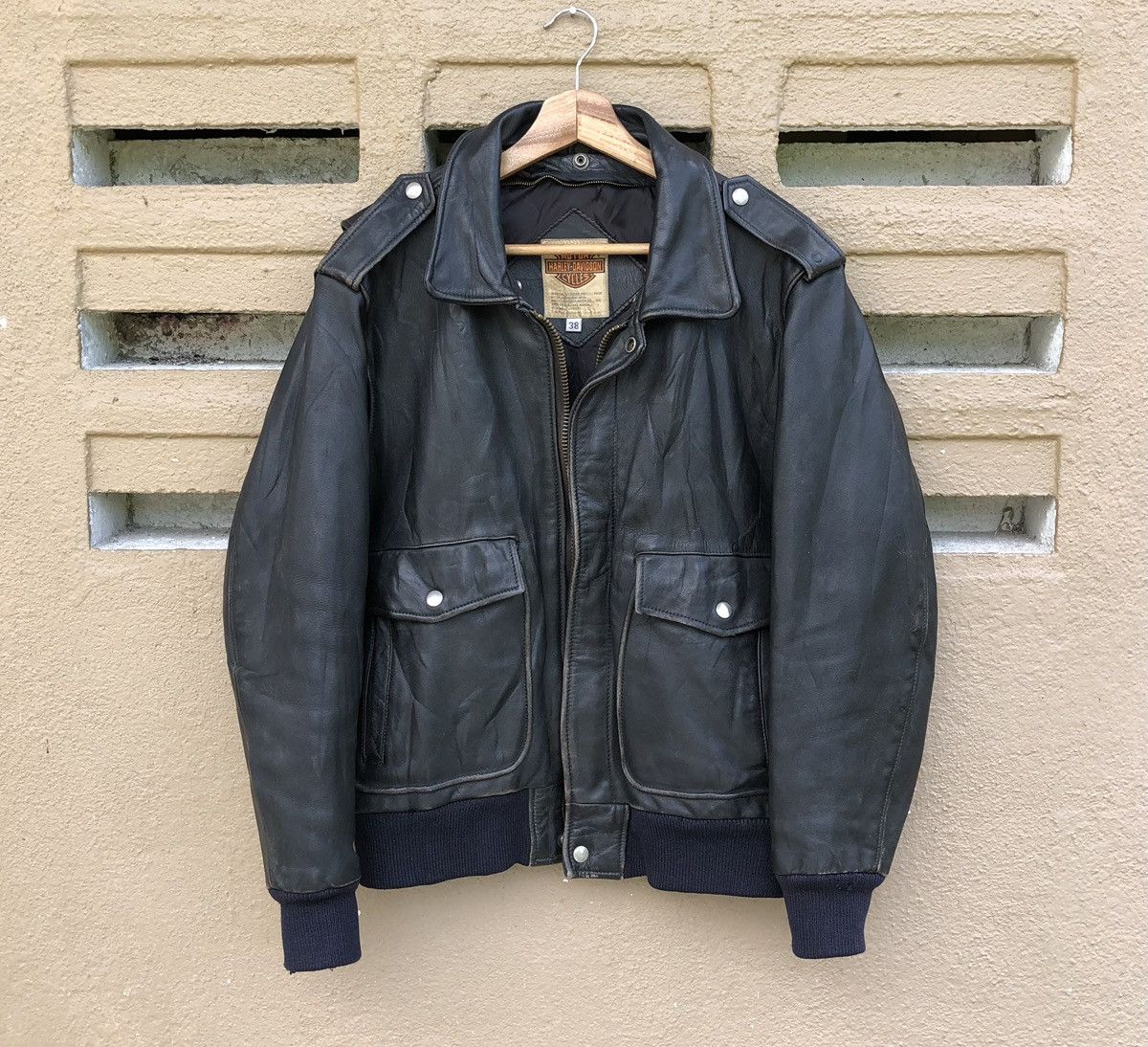 Harley Davidson Vintage HARLEY DAVIDSON LEATHER FLIGHT BOMBER JACKET Size US M / EU 48-50 / 2 - 1 Thumbnail