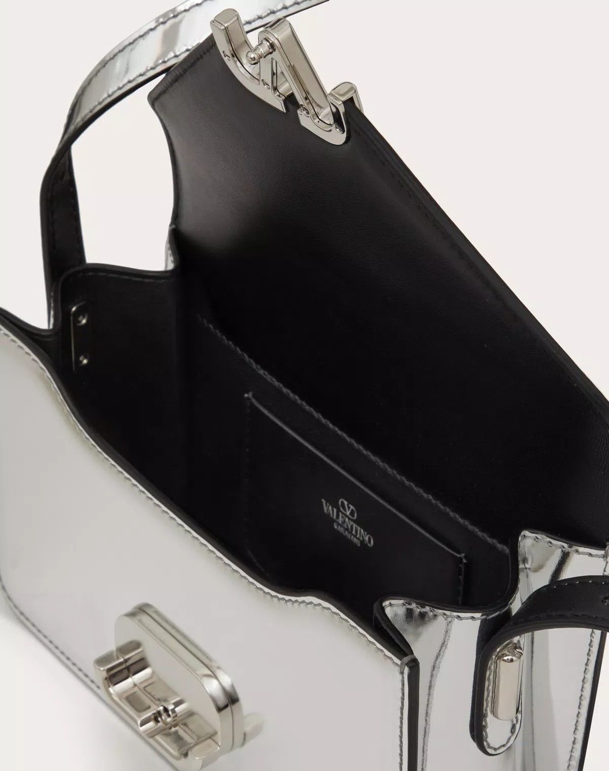 Valentino oc11z0725 Size:OS/ Mirror-Effect Calfskin Bag in Silver Size ONE SIZE - 6 Thumbnail