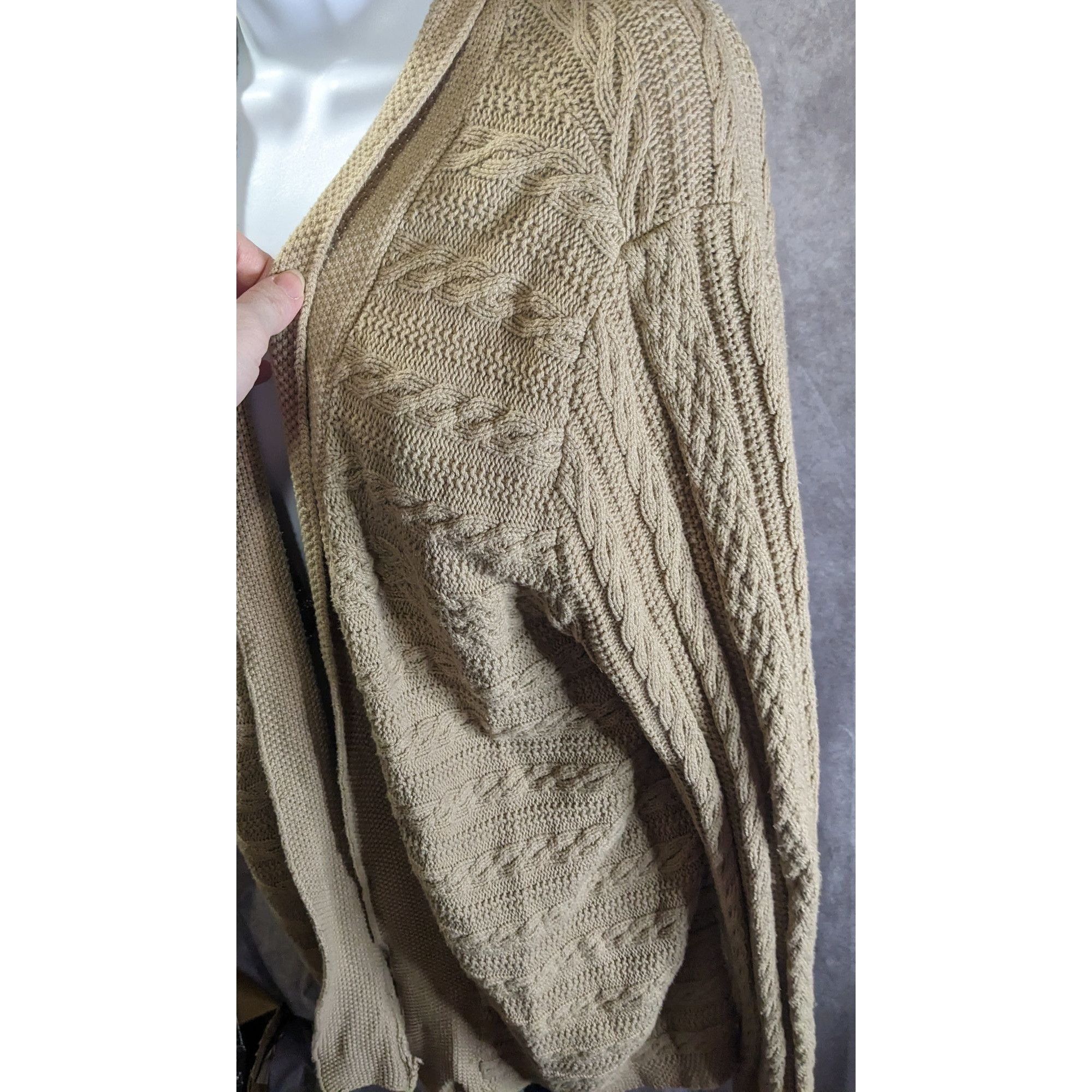 Croft & Barrow Croft & Barrow Preppy Beige Open-Front Cable-Knit Cardigan Size L / US 10 / IT 46 - 5 Thumbnail