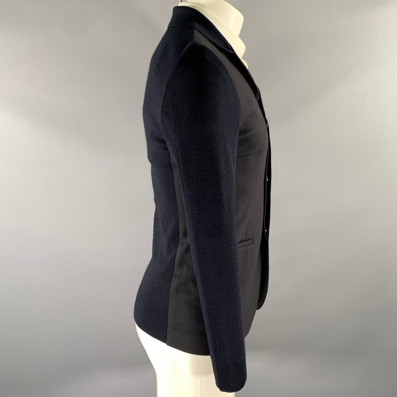 Emporio Armani EMPORIO ARMANI Size 34 Navy Ribbed Wool Polyamide Jacket Size 34R - 3 Thumbnail