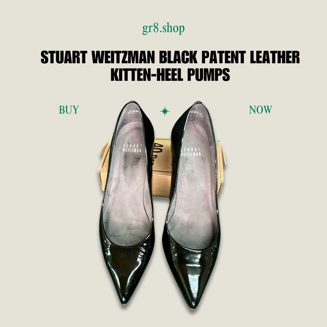 Stuart Weitzman Stuart Weitzman Black Patent Leather Kitten-Heel Pumps Women Size US 7.5 / IT 37.5 - 1 Thumbnail