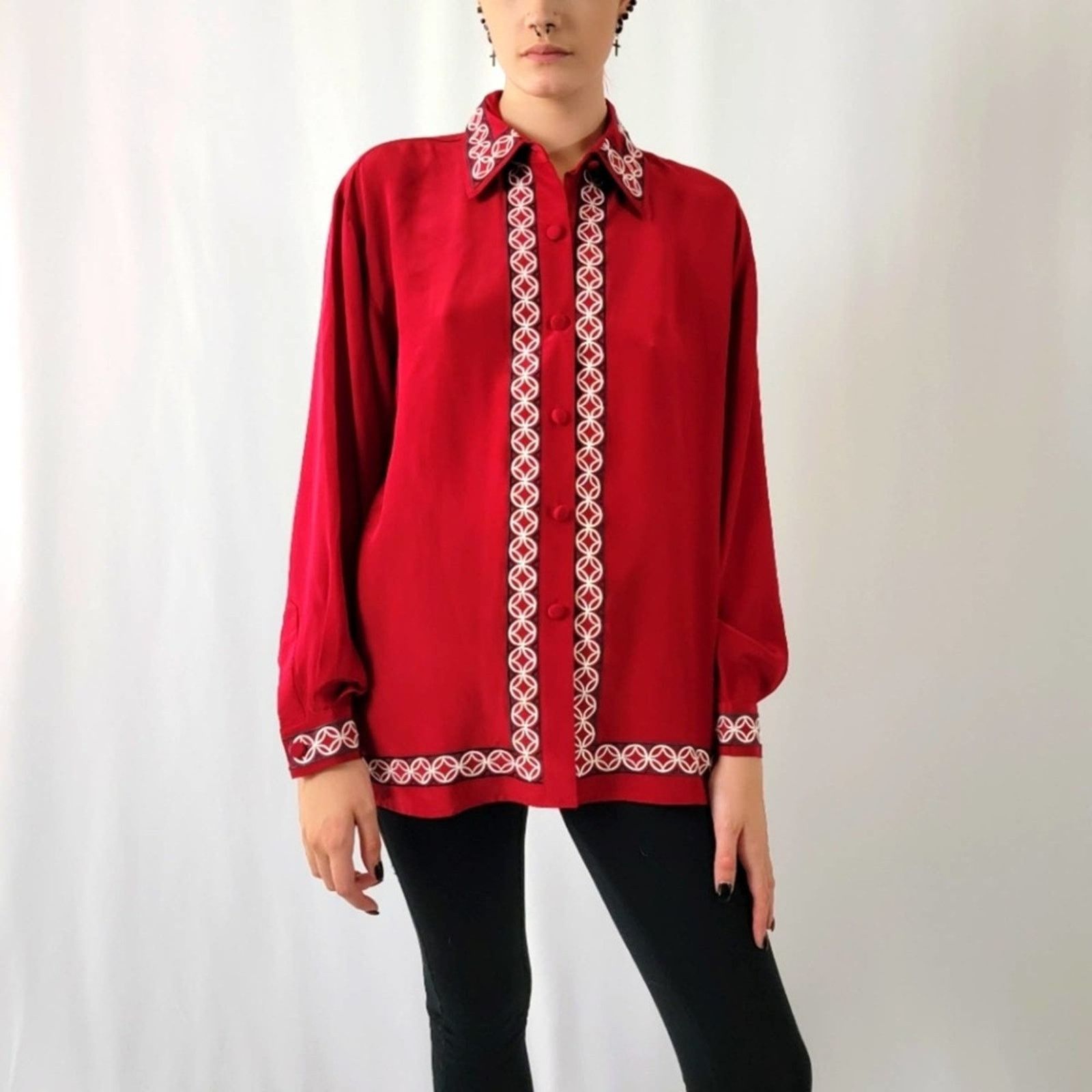 Diane von Furstenberg Vintage 90s Diane Von Furstenburg Silk Blouse Button Up Top Size S / US 4 / IT 40 - 3 Thumbnail