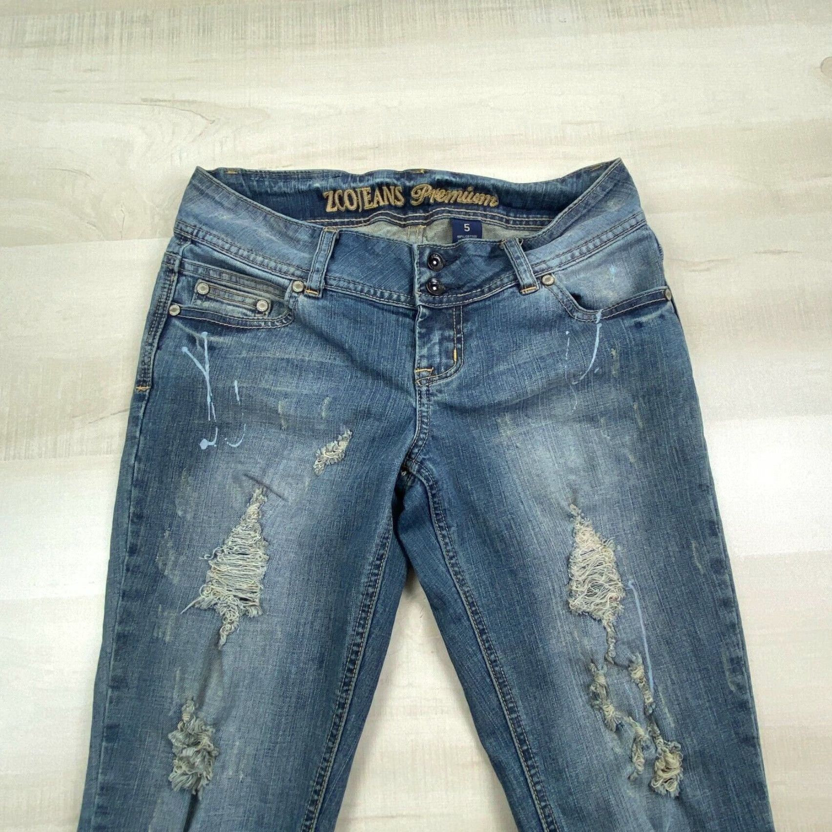 Vintage ZCO Jeans Womens Cropped Distressed Paint Splattered Blue Junior Jeans Size 27" / US 4 / IT 40 - 2 Thumbnail