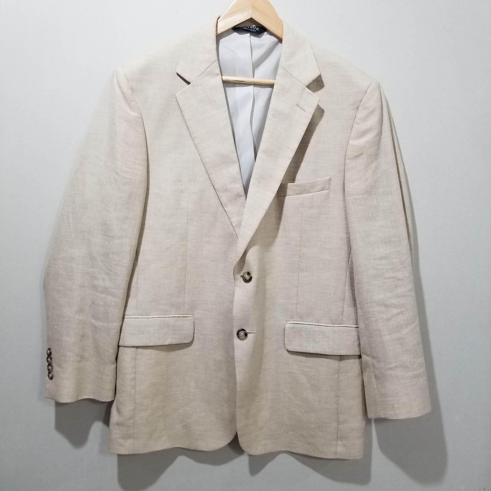 Jos. A. Bank Jos A Bank Blazer Mens 41R Beige Linen Wool Sport Coat Size 40R - 10 Thumbnail