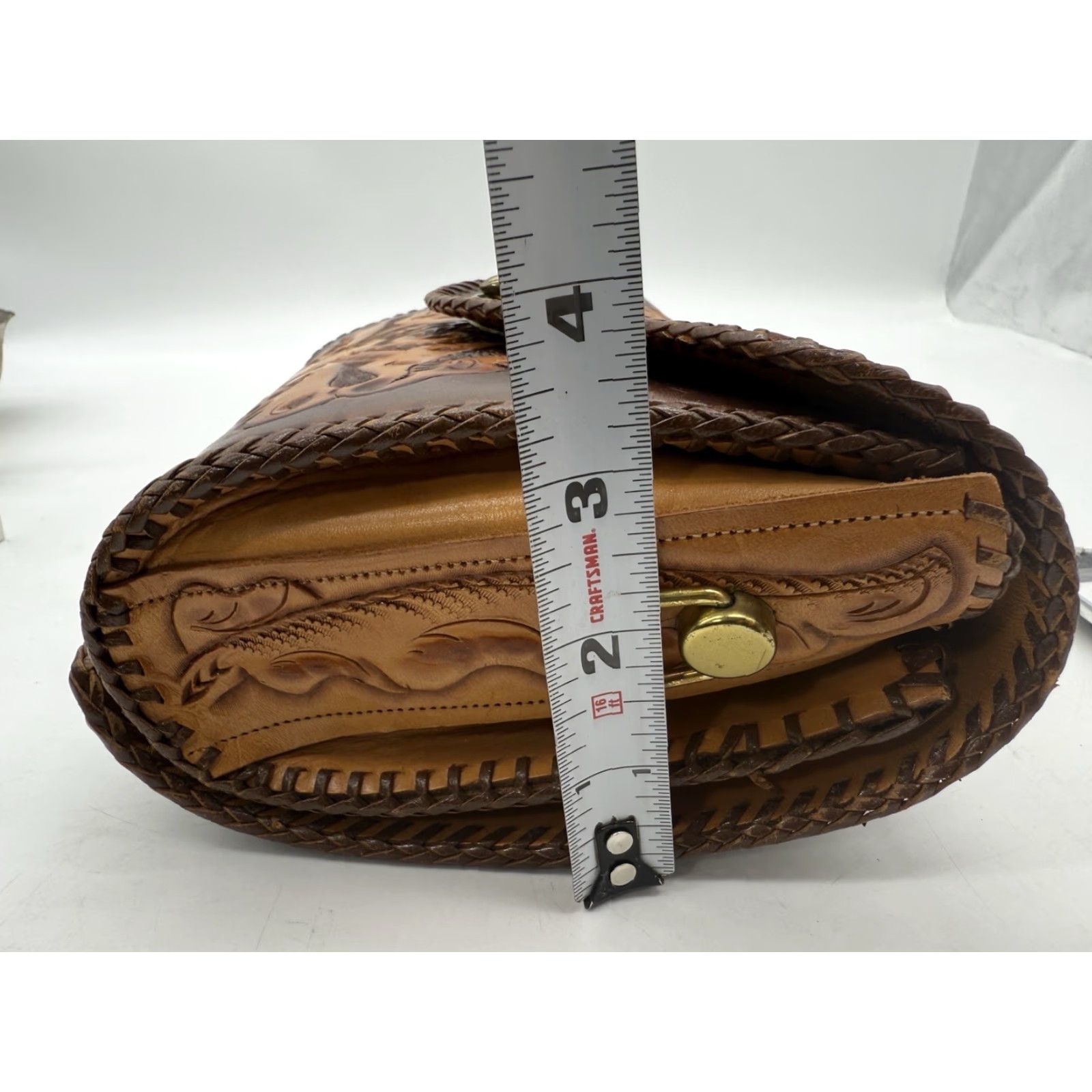 Vintage VINTAGE Clifton's Hand Tooled Leather Purse Handbag Western Floral Medium Brown Clifton Leather Shoulder Bag Women 80s 90s Western Mens Womens Size ONE SIZE - 4 Thumbnail
