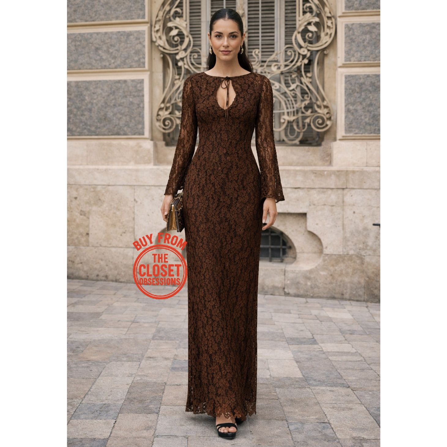 brown lace prom dress KissProm Burgundy Sequin Lace-Up Back Long with Slit, Burgundy / 2 MC092021 Lace;Straps Sleeves A-Line/Princess V-Neck Long Sleeves SIZE:11.5
