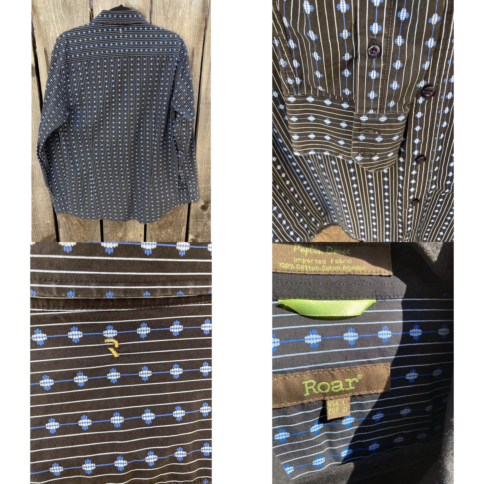 Roar Men's Roar Multicolor Geometric Button-Down Shirt L Poplin Cotton Dress Size 42R - 8 Thumbnail