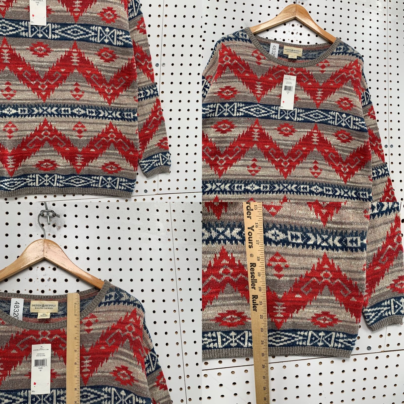 Vintage Denim & Supply Ralph Lauren Womens Southwestern Intarsia Cotton Sweater Red M Size M / US 6-8 / IT 42-44 - 8 Thumbnail