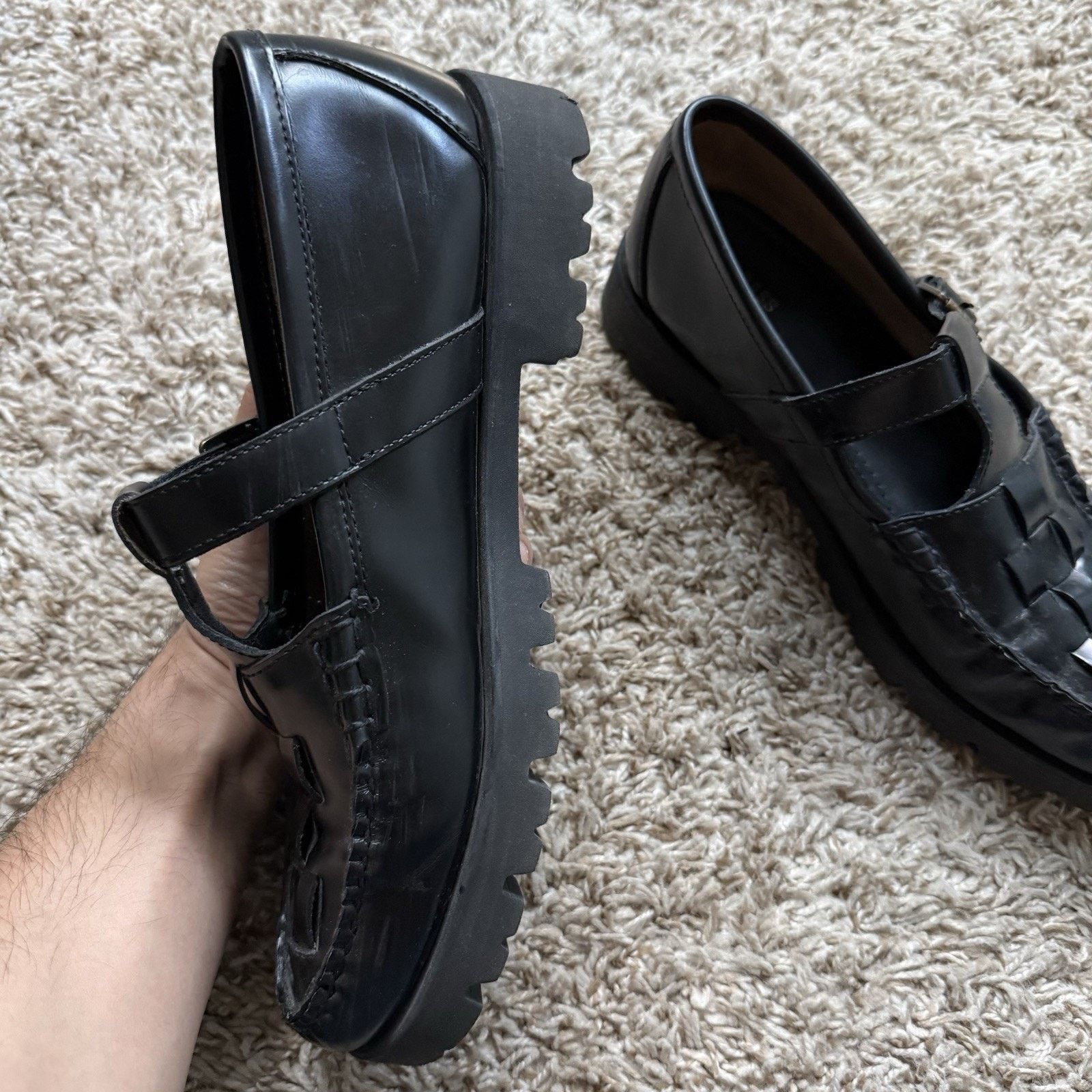 G.H. Bass & Co. G.H. Bass Fisherman Mary Jane Super Lug Black Leather Shoes Size US 10 / IT 40 - 8 Thumbnail