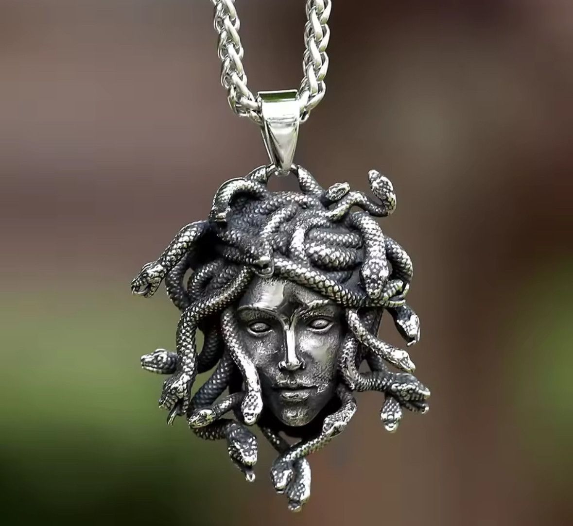 Japanese Brand Hip Hop 316L Stainless Steel Medusa Snake Pendant Necklace Size ONE SIZE - 1 Thumbnail