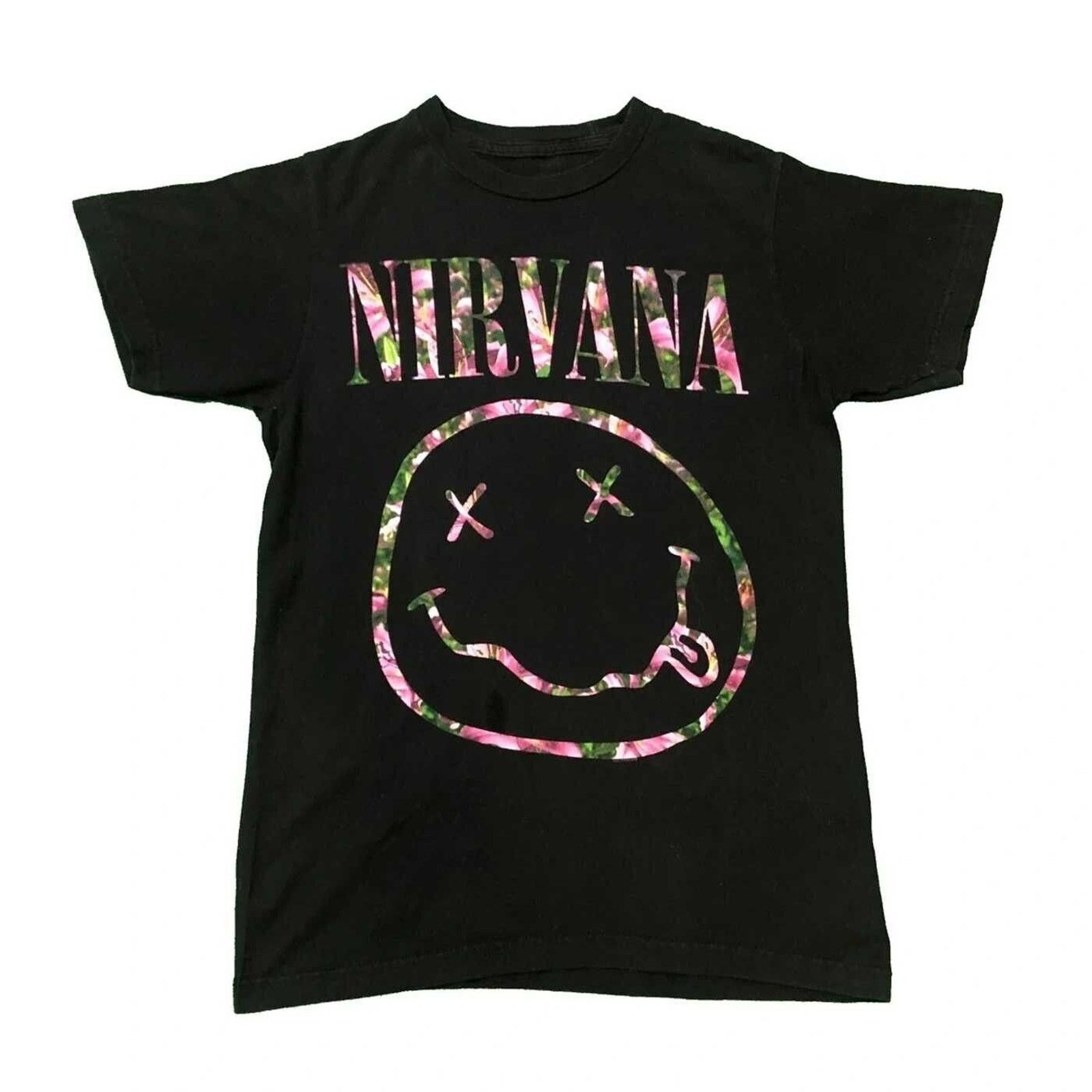 Band Tees × Nirvana × Vintage 2014 Nirvana Shirt Flower Print Smiley Face Graphic Band Tee Size US S / EU 44-46 / 1 - 1 Thumbnail