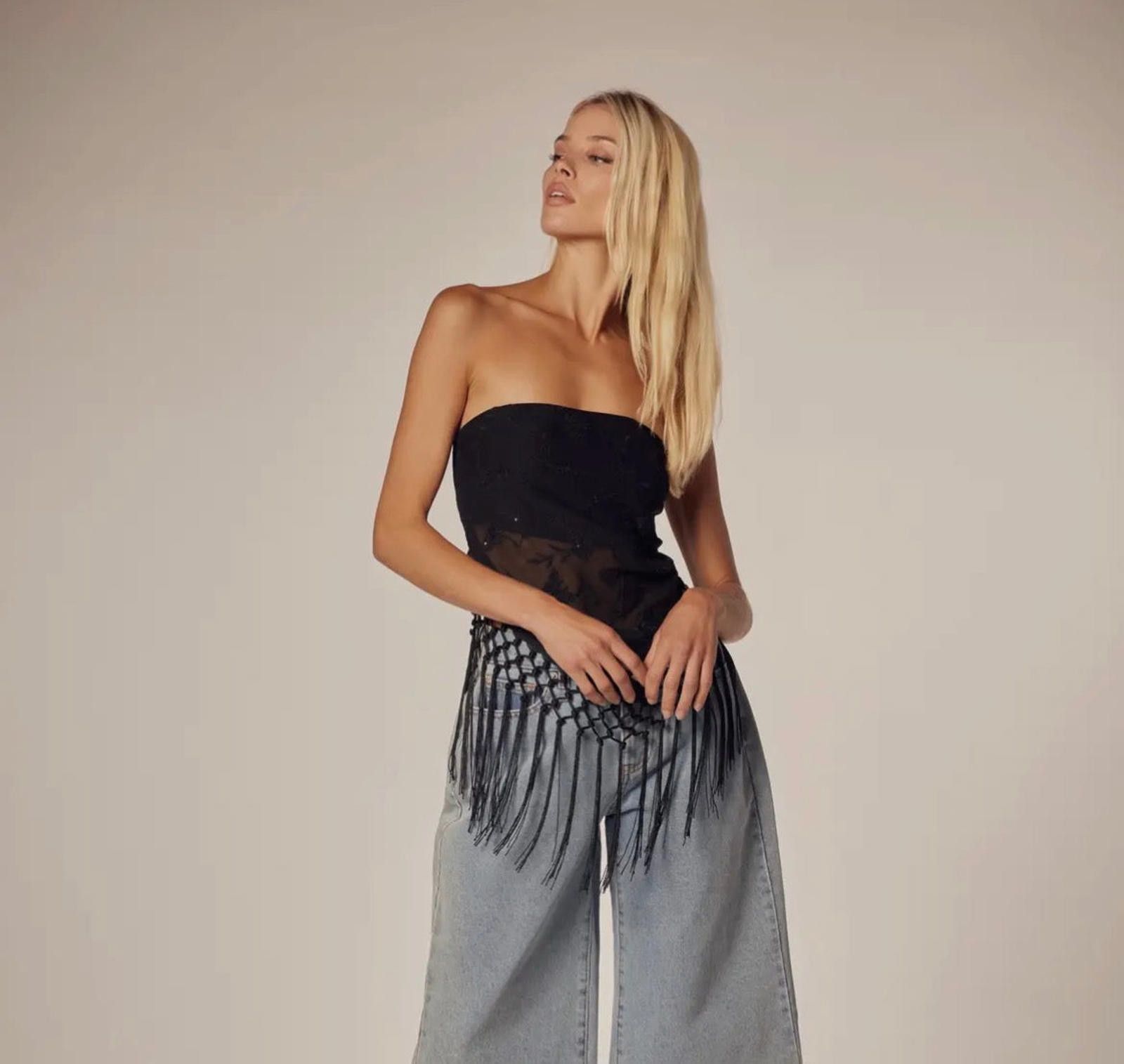 Other Black Embroidered Strapeless Fringe Handkerchief Top WFFS Size US S / EU 44-46 / 1 - 6 Thumbnail