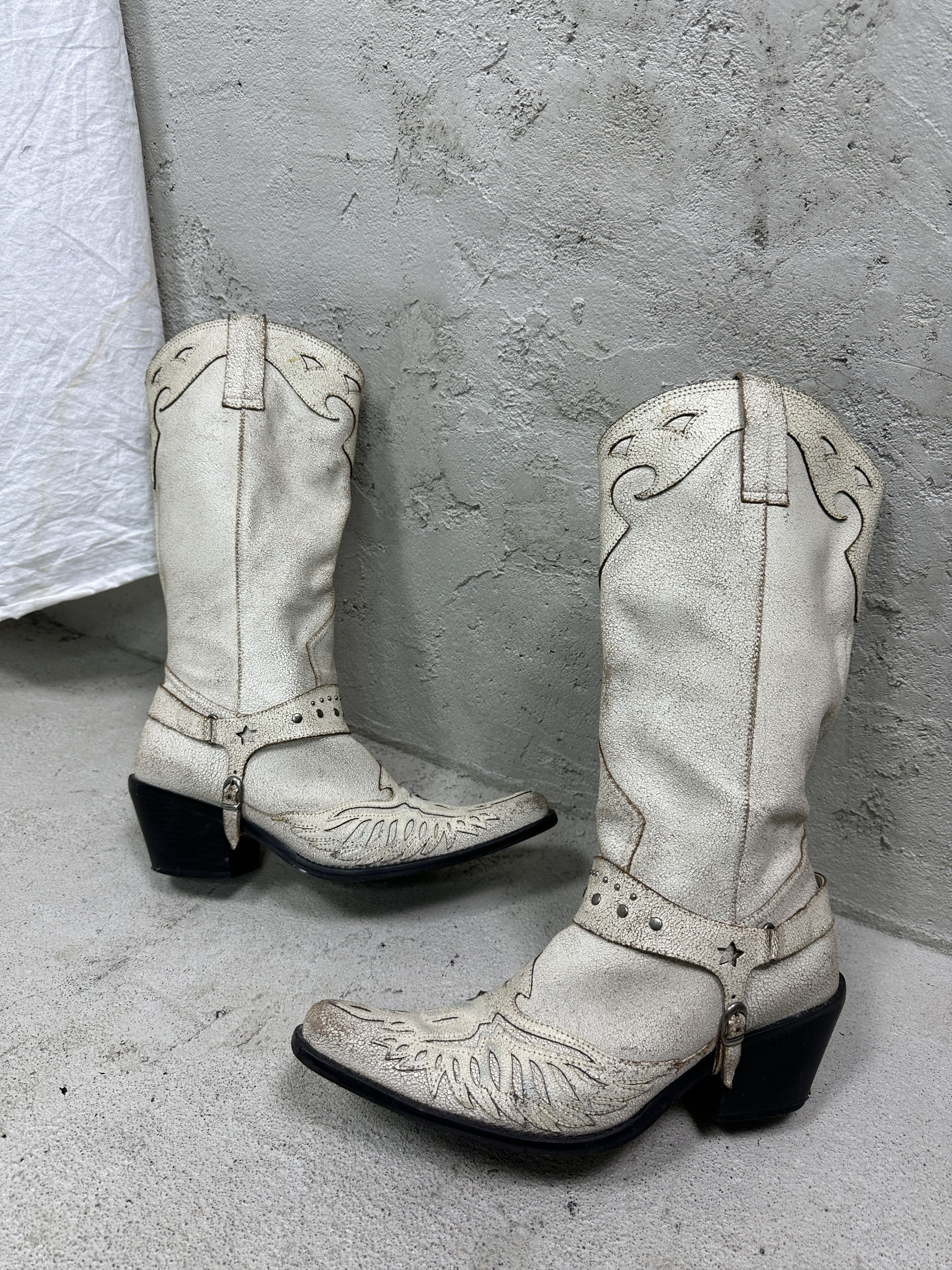 Vintage Cracked Leather Western Cowboy Boots Y2K