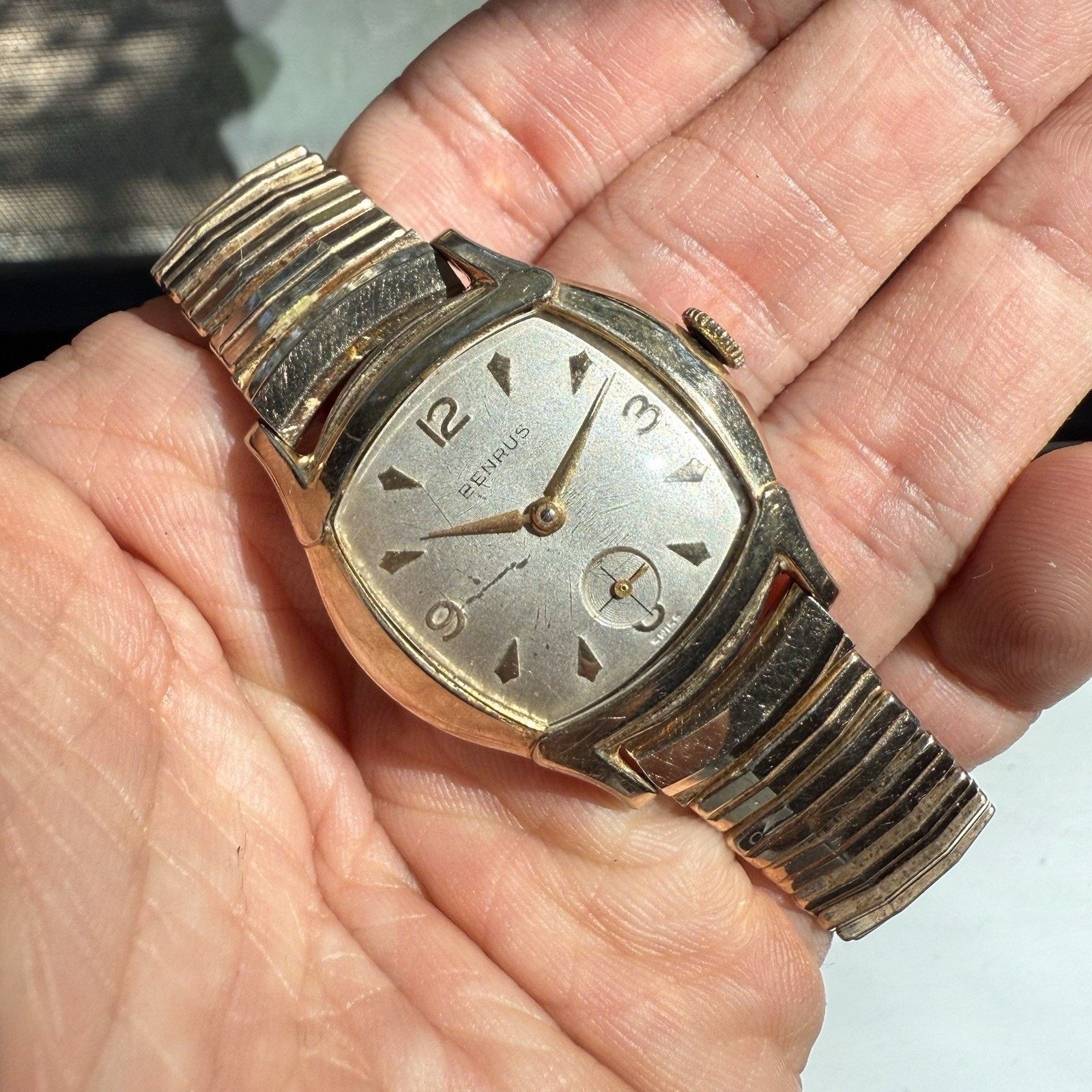 Vintage 50’s Benrus Tank 10k Gold Rolled Watch Sub Dial