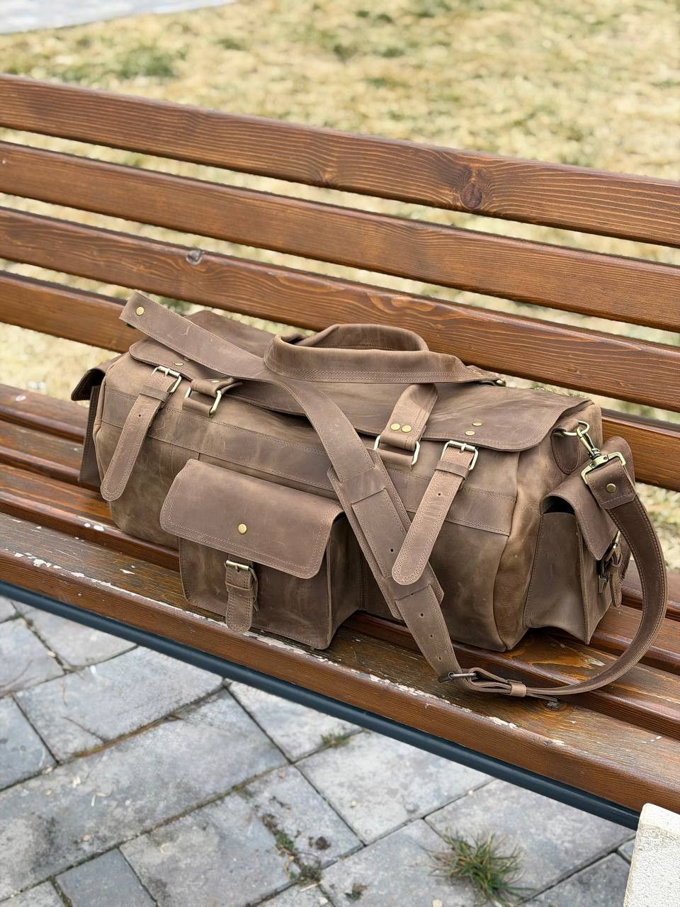 Handmade Genuine vintage leather travel bag. Duffel Bag. Handmade Size ONE SIZE - 4 Thumbnail