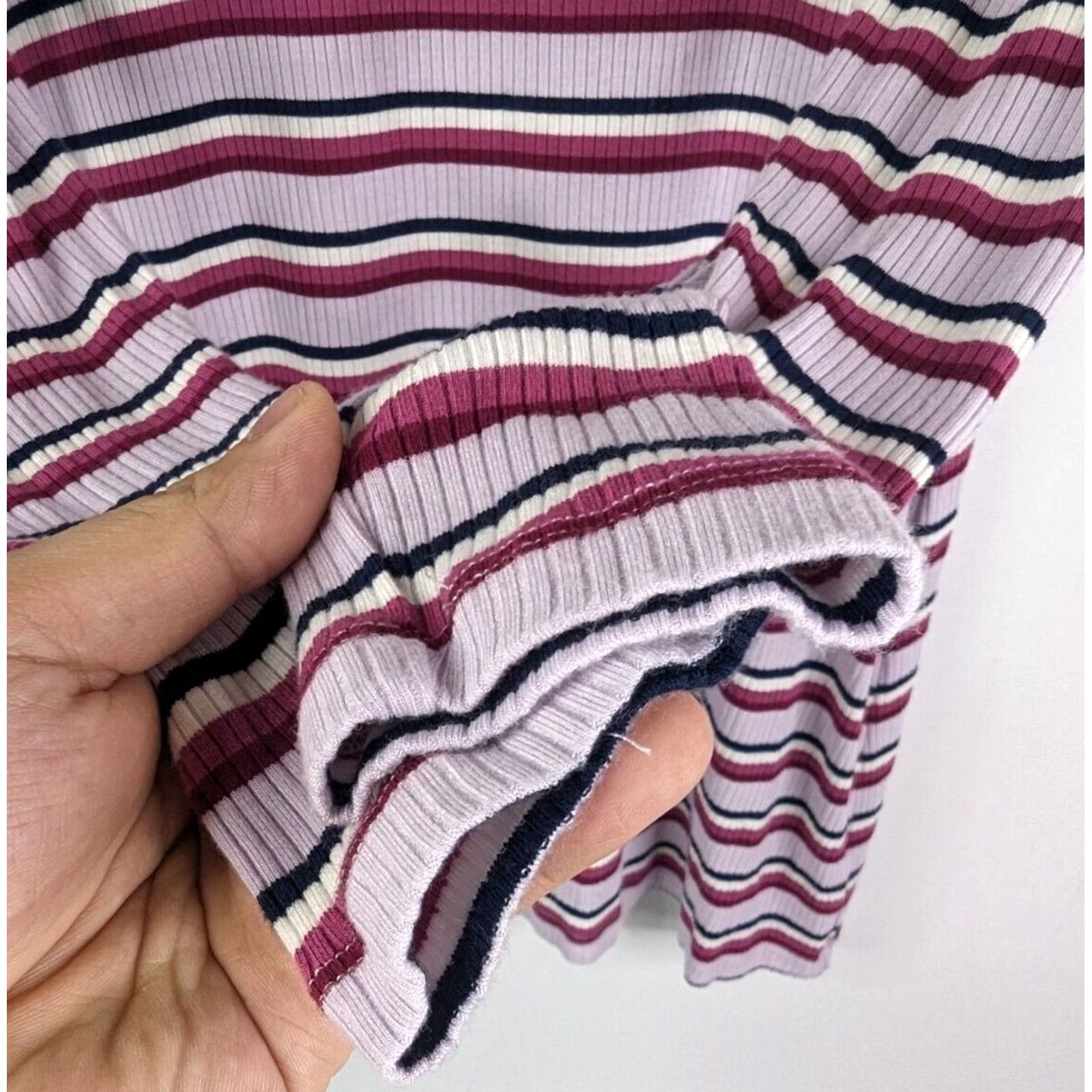 Vintage Lane Bryant Puff-Shoulder Ribbed Tee Women's Plus 20 Long Sleeve Striped Pink Navy Size 3XL / US 20-22 - 3 Thumbnail
