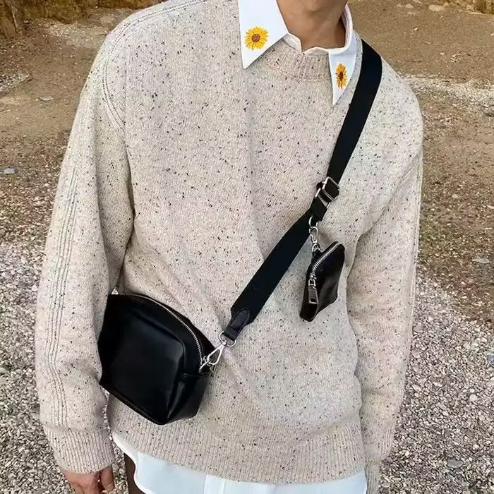 image of Vintage Korean Fashion Black Crossbody Bag, Men's
