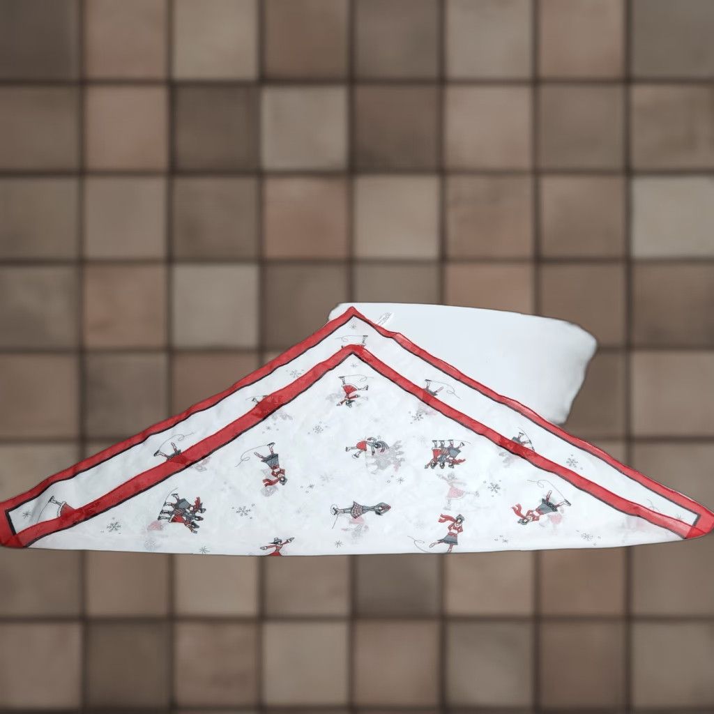 Vintage Winter Scene Iceskating Snowflakes 100% Polyester Square Scarf-20x20" Ivory Red Women Scarf Winter Chiffon Square Size ONE SIZE - 1 Thumbnail
