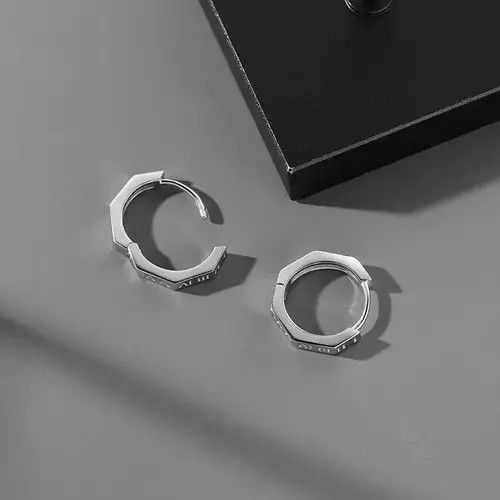 VIBE Pure Titanium Hoop Huggie Earrings Round/Hexagon Earring Size ONE SIZE - 4 Thumbnail