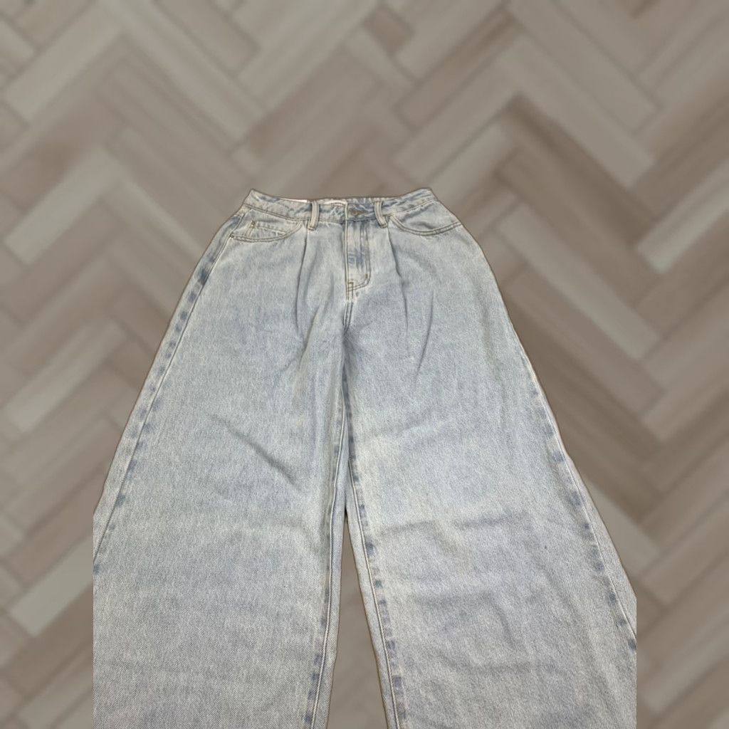 Vintage We Wore What High Rise Pleated Wide Leg Jeans Womens 25 Blue Light Wash Denim 32 Inseam Folded Pocket Bohemian Festival 90s, College, Boho Womens Size 42" / US 20 - 1 Thumbnail