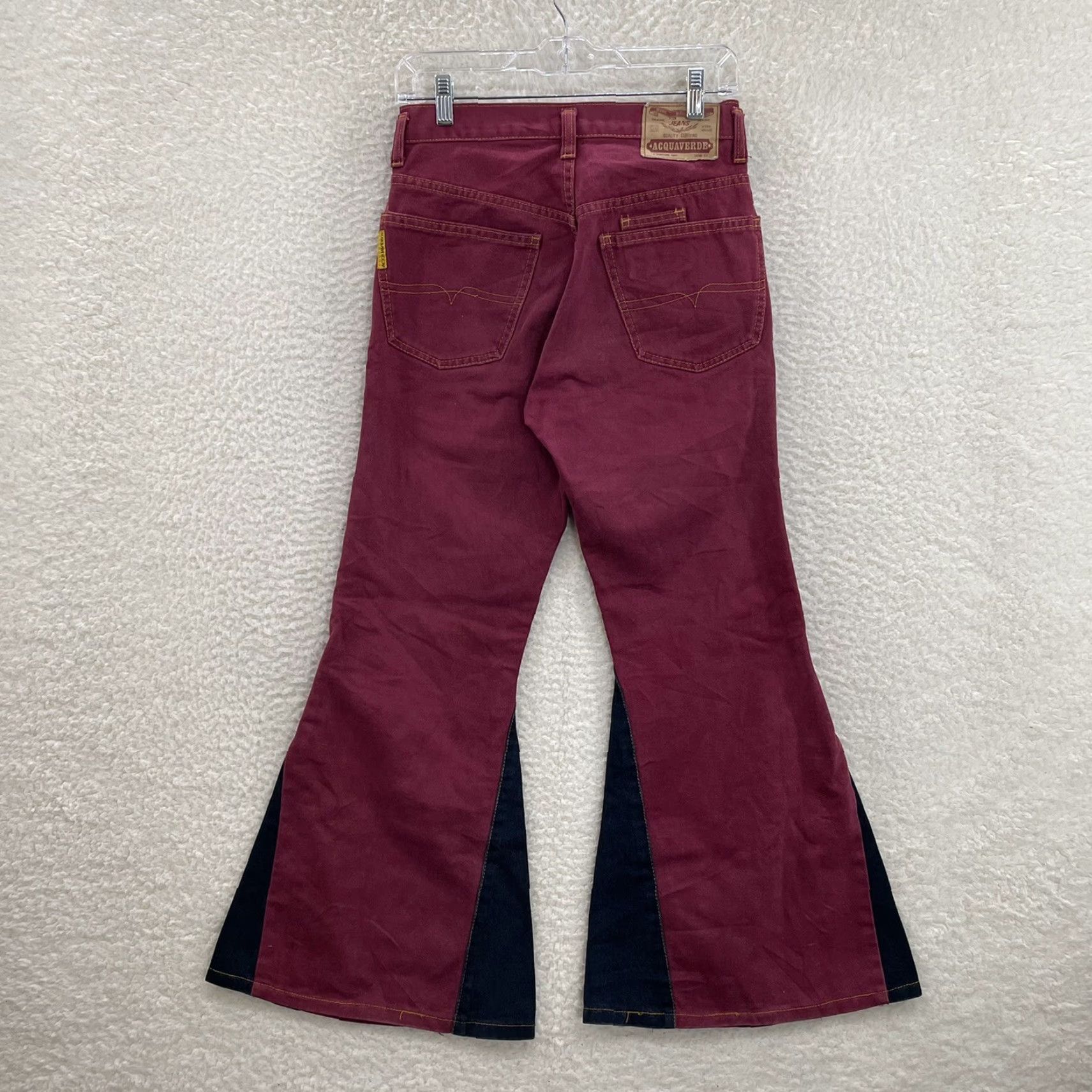 Bell VINTAGE Acquaverde Jeans 6 27 Short Red Denim High Waisted 70s Western Bell Bottoms Flare Womens Mens Girls Size 28" / US 6 / IT 42 - 2 Thumbnail