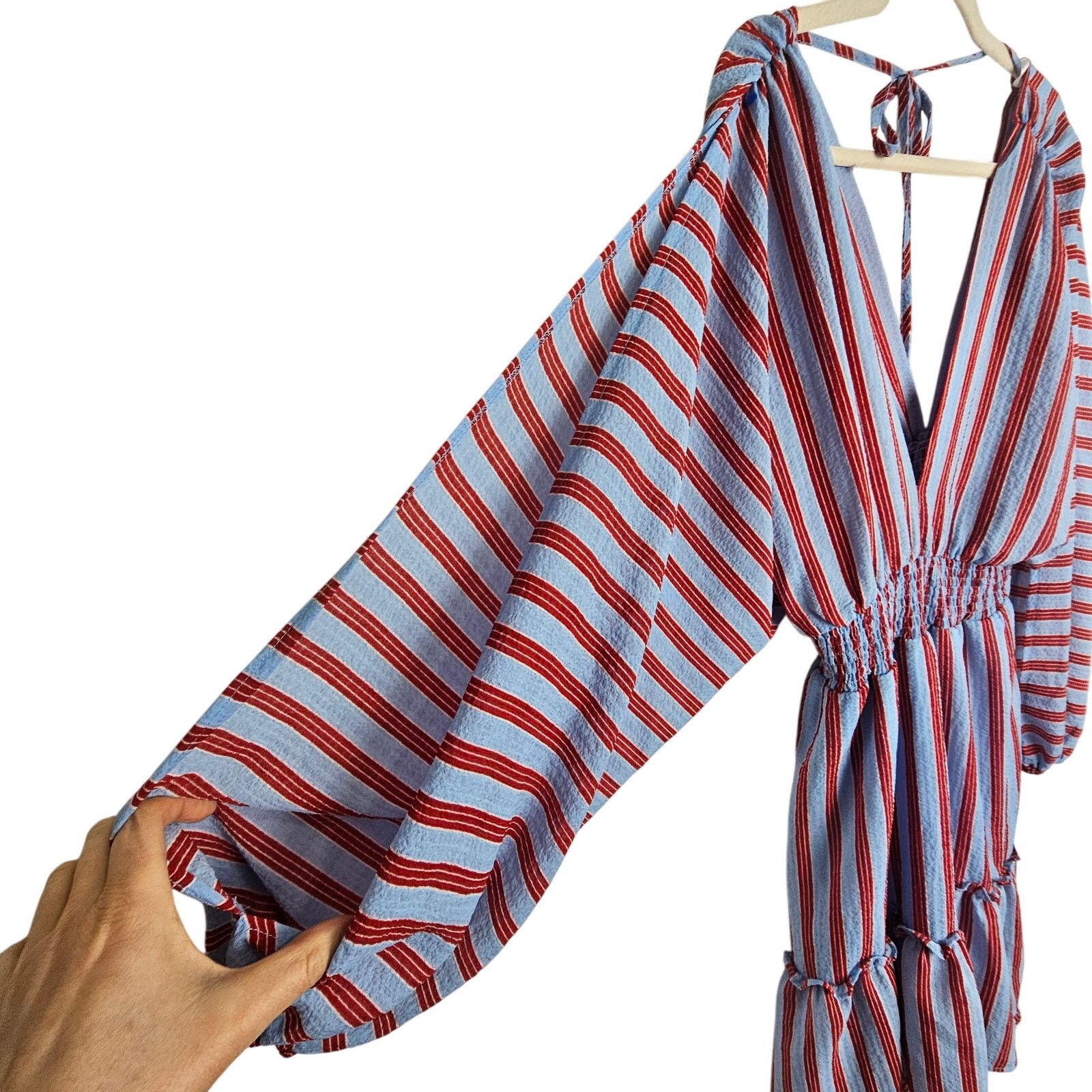 Lululemon Lulu's Dress Blue Red Striped Hi Low Dress Puff Sleeve L Size L / US 10 / IT 46 - 5 Thumbnail