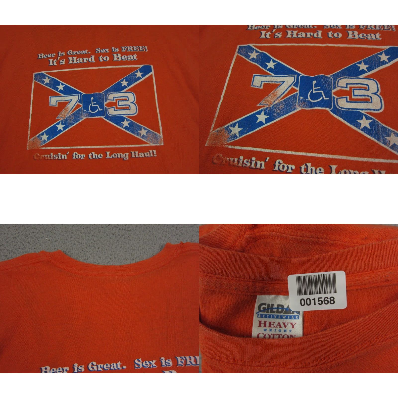 Gildan VINTAGE Cruisin Shirt Mens 2XL Orange Duke General Lee Humor 90s Dukes Navy Stitch Logo T-Shirt Size US XXL / EU 58 / 5 - 8 Thumbnail