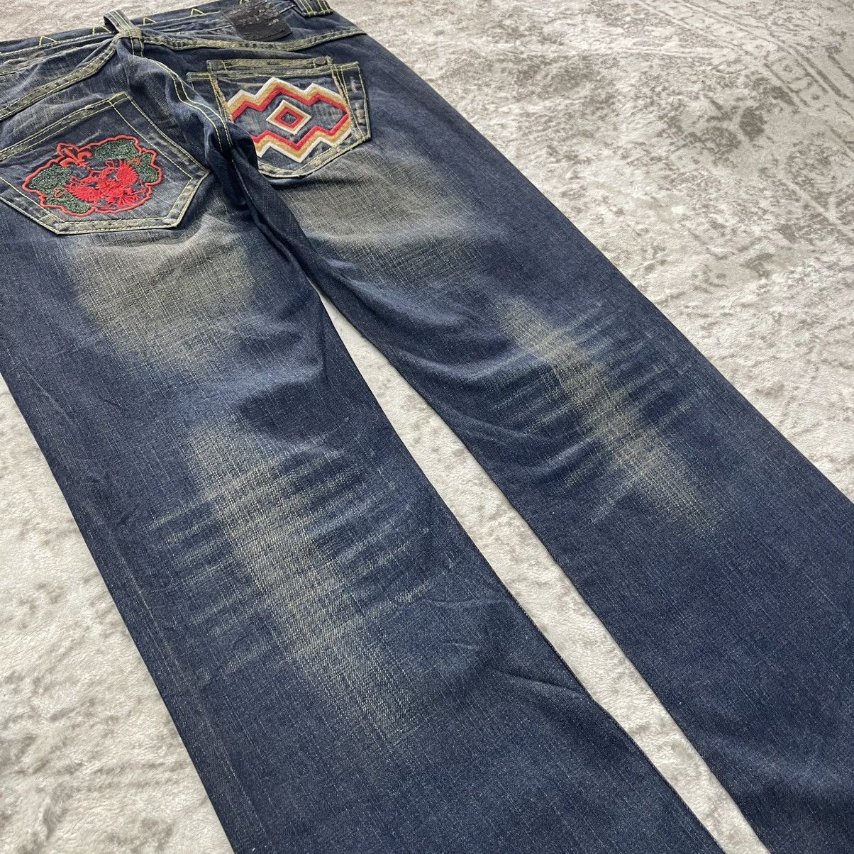 Japanese Brand Stonehedge Aztec Tribal Embroidered Double Waist Flare Jeans Size US 30 / EU 46 - 17 Thumbnail